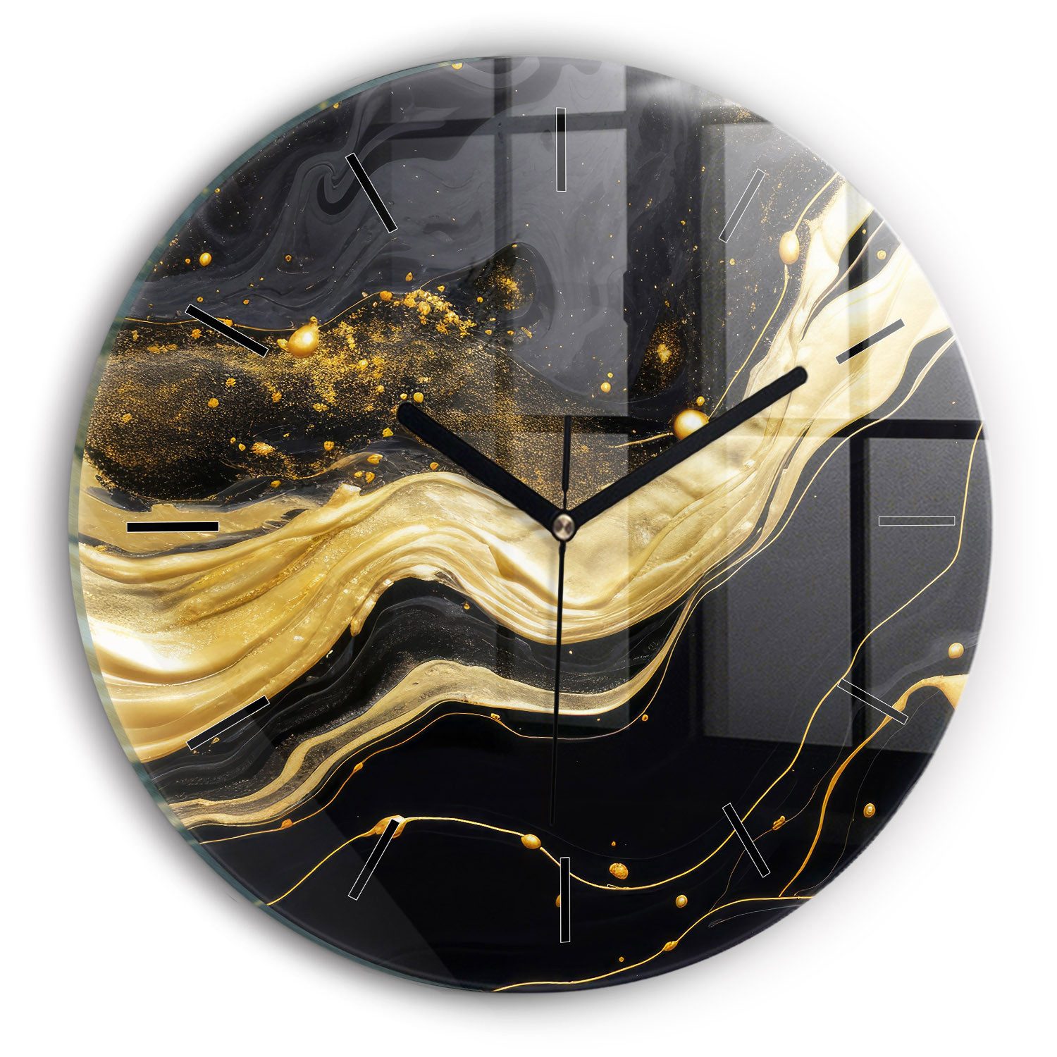 Wanduhr Moderne Glasuhr Goldene Marmor-Uhr aus Gehärtetem Glas Elegante Uhr