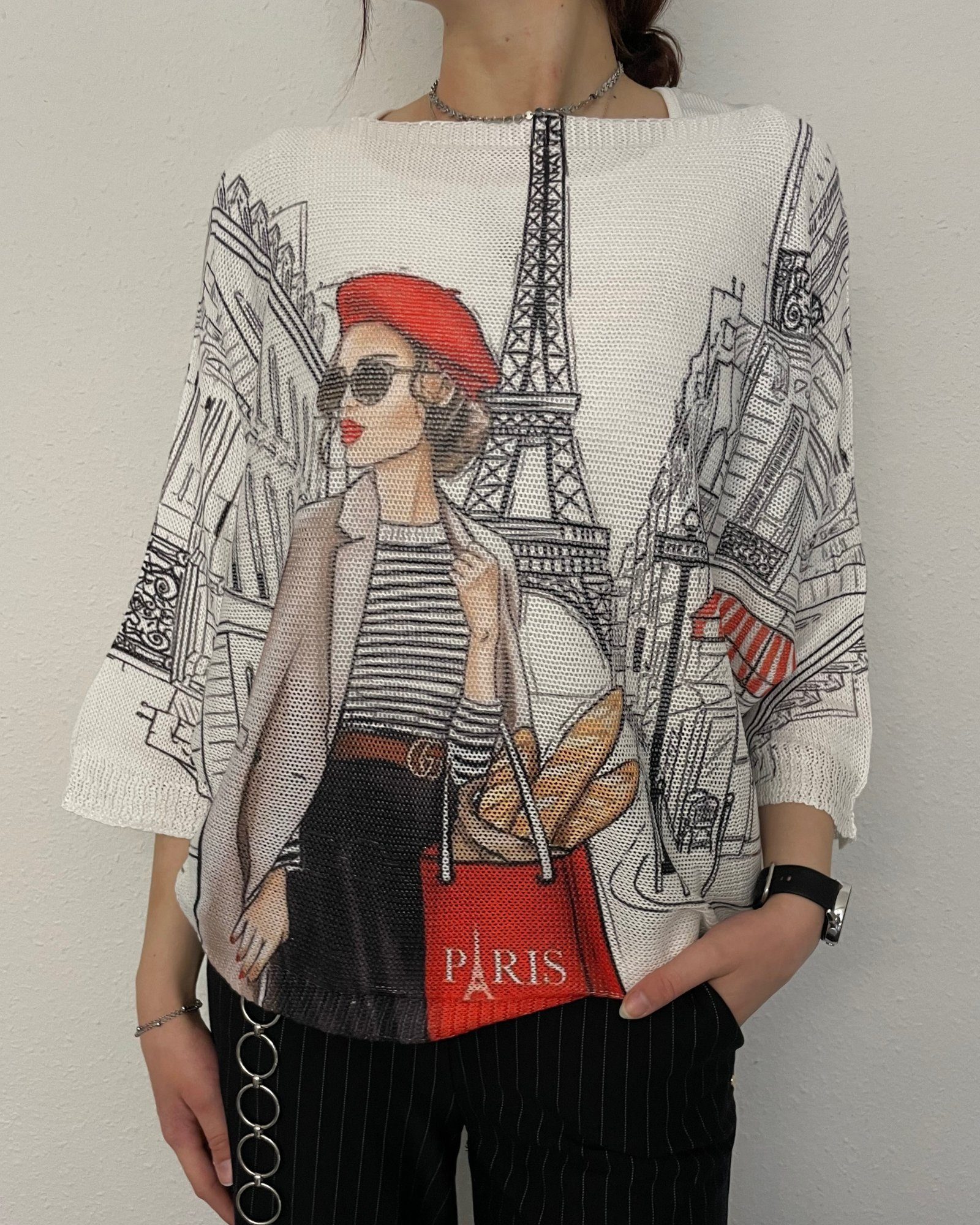 ITALY VIBES Langarmshirt - FRANCE - Langarmshirt - leichter Pullover - Print Paris - ONE SIZE passt hier Gr. XS - L