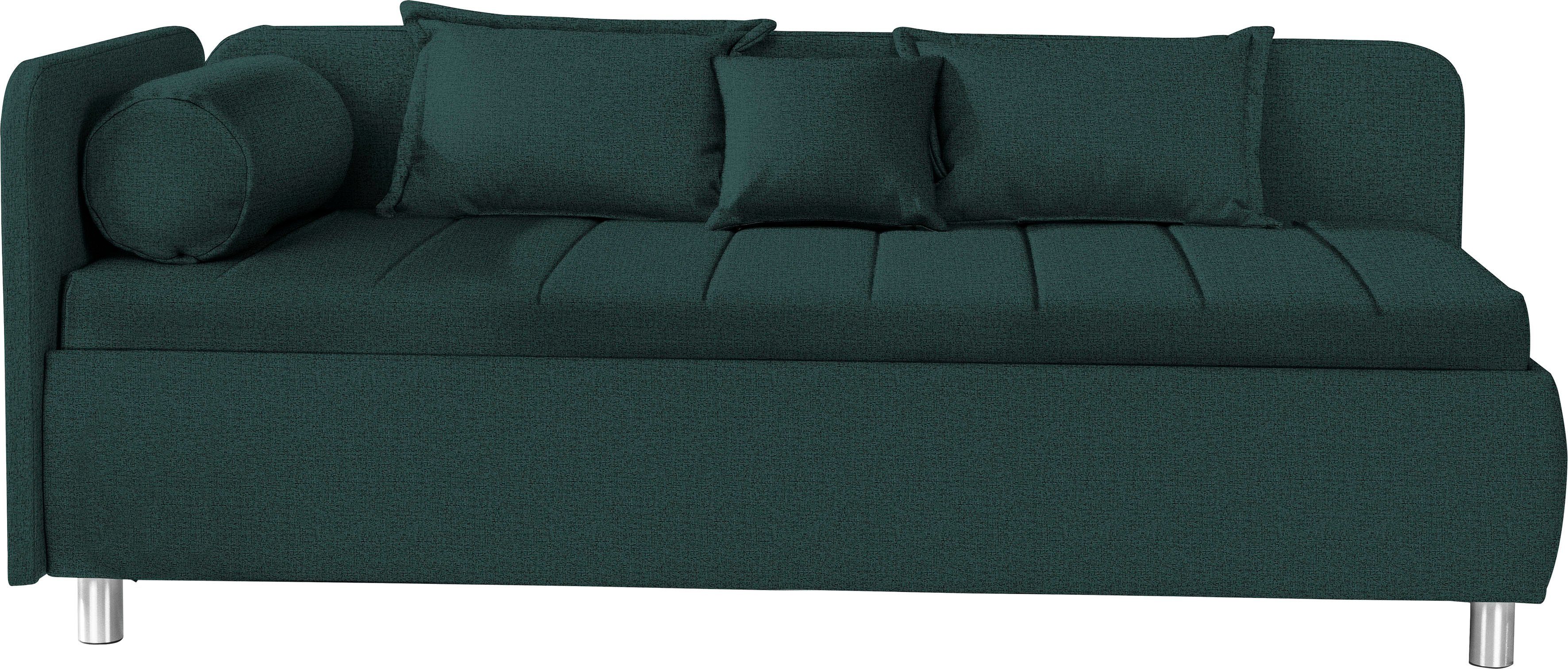 ADA trendline Schlafsofa Kiana, mit Bettkasten und Zierkissen, Liegefläche 90/200 cm oder 100/200 cm blaugrün TMD 16