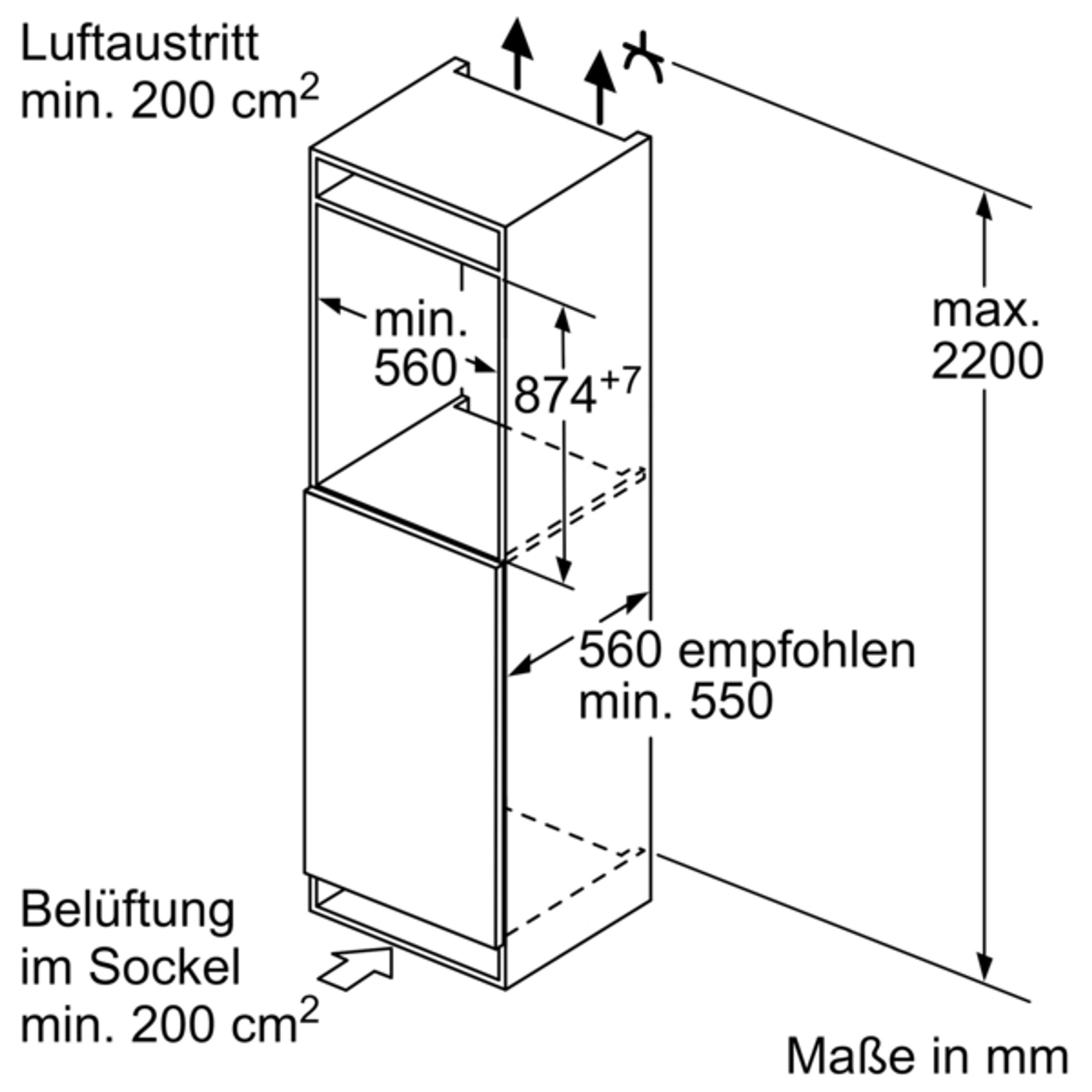 Einbaukühlschrank 874 breit cm hoch, KI21RNSE0, cm SIEMENS 54.1