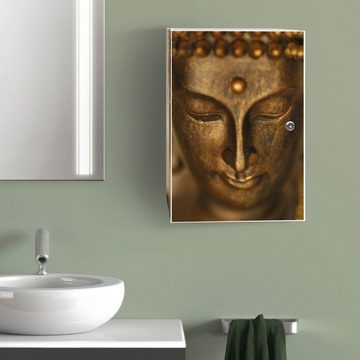 banjado Medizinschrank Stahl Buddha Gold (abschließbar, 3 große und 2 kleine Fächer) 35 x 46 x 15cm