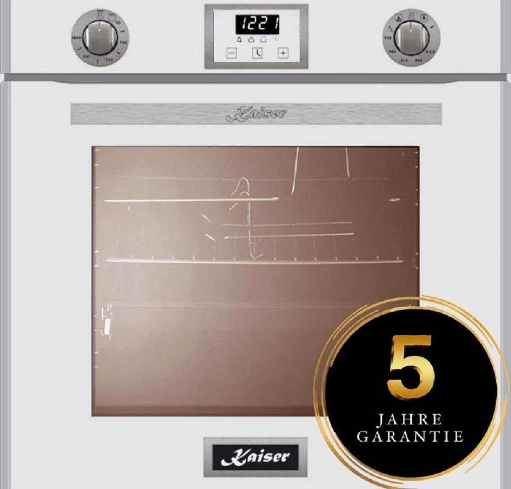 Kaiser Küchengeräte Einbaubackofen EG 6374 W/5 Jahres Garantie, mit 1-fach-Teleskopauszug, Gasbackofen, 79 L, autark, Grill, Selbstreinigung Umluft Weiß Glas
