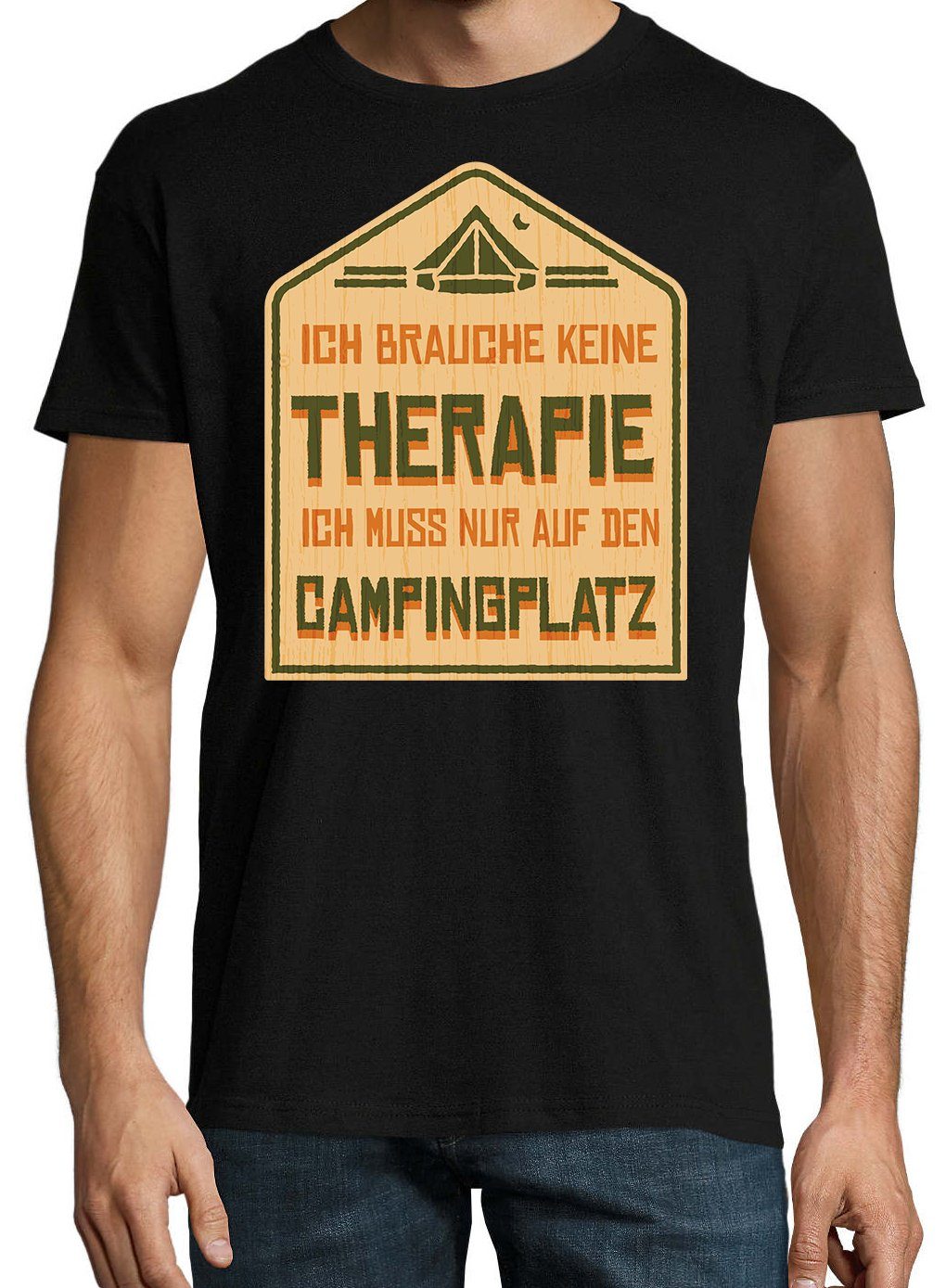 Youth Designz T-Shirt Ich Campingplatz Camping mit Shirt Schwarz Frontprint Muss Den Auf lustigem Herren