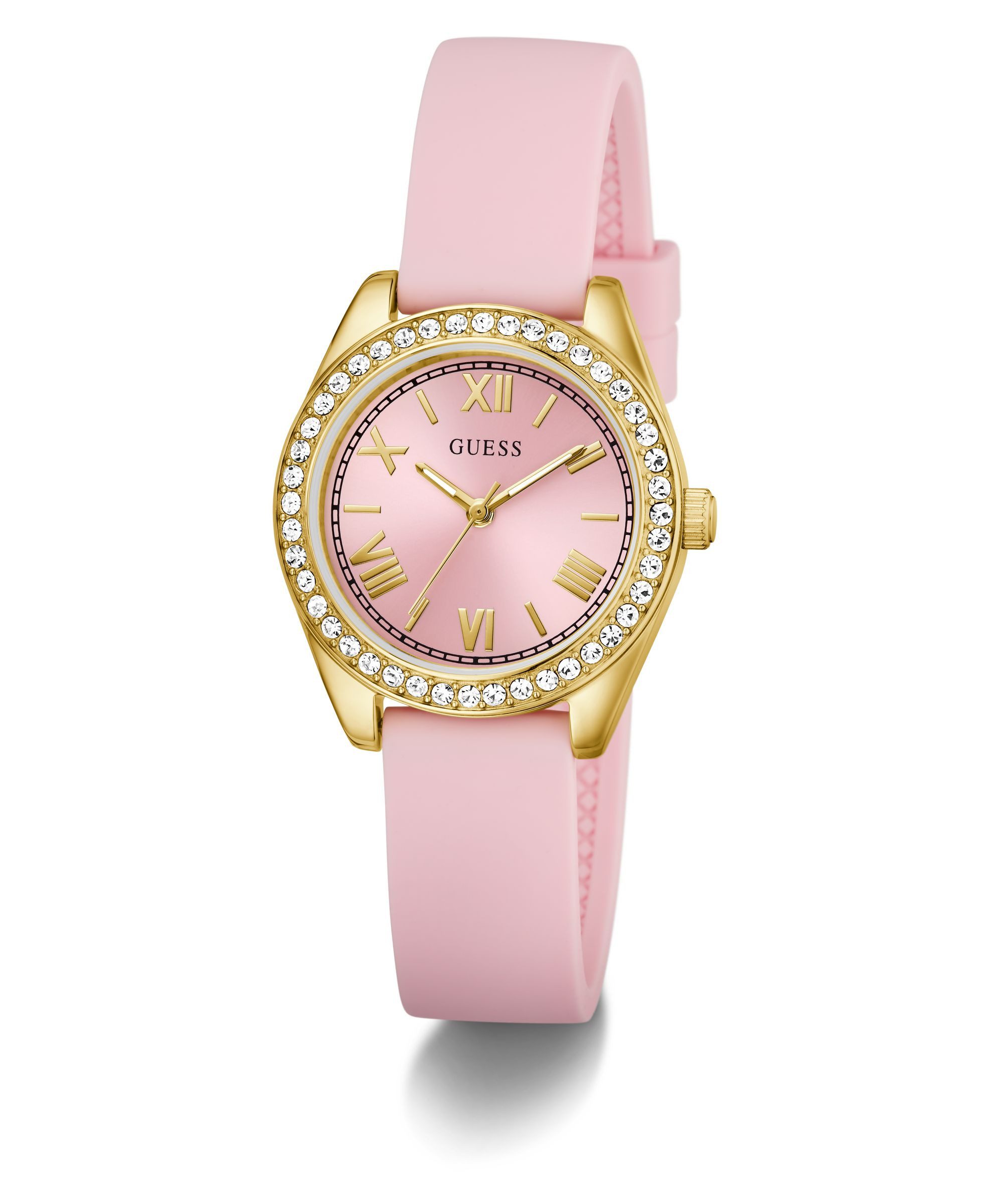Guess Quarzuhr GUESS-MINI LUNA GLITZ GW1000L2, Armbanduhr, Damenuhr, Silikonarmband, analog