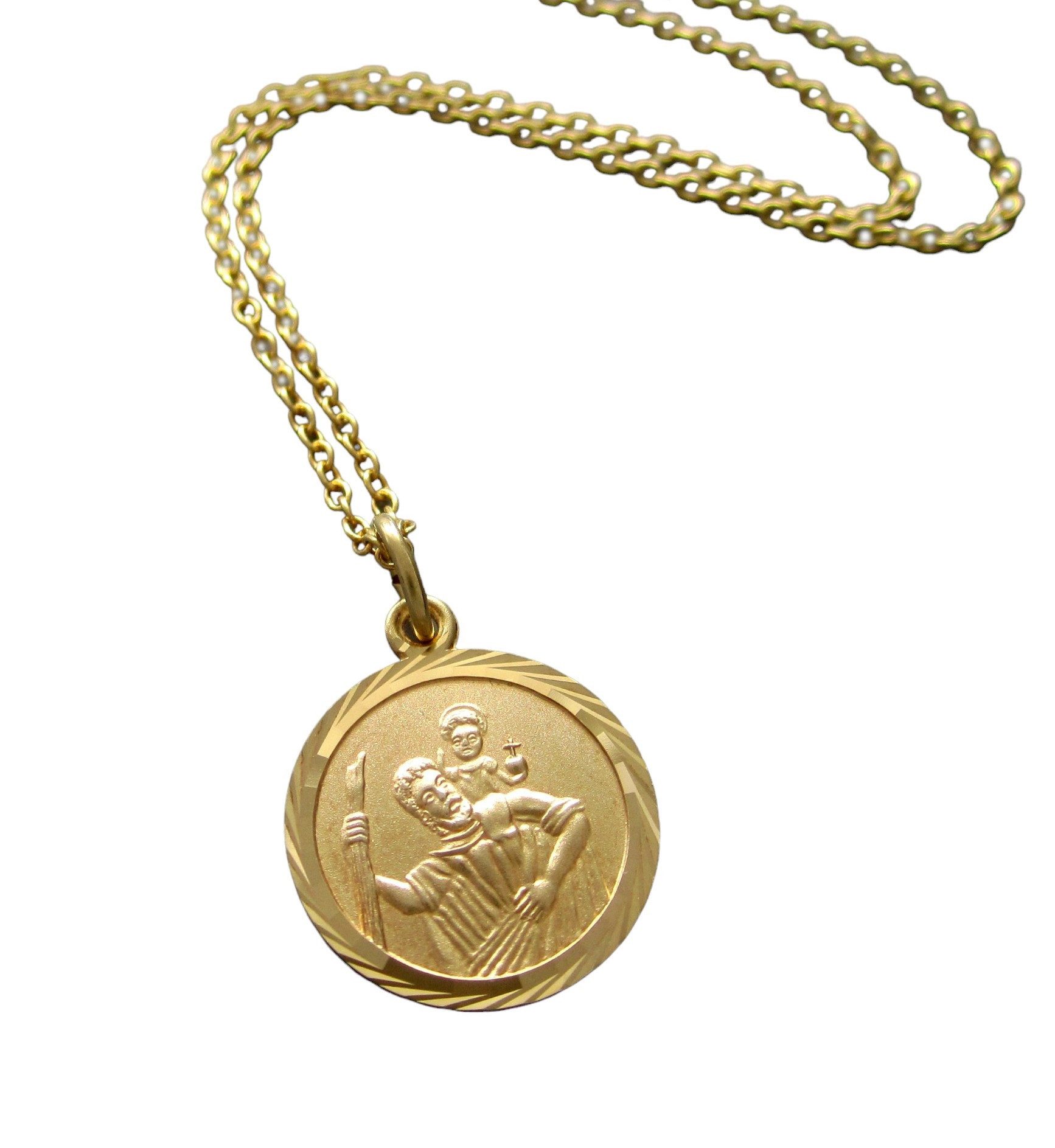 NICEANDnoble Kette mit Anhänger 925er Silber Kettenanhänger Christopherus mit Ankerkette vergoldet