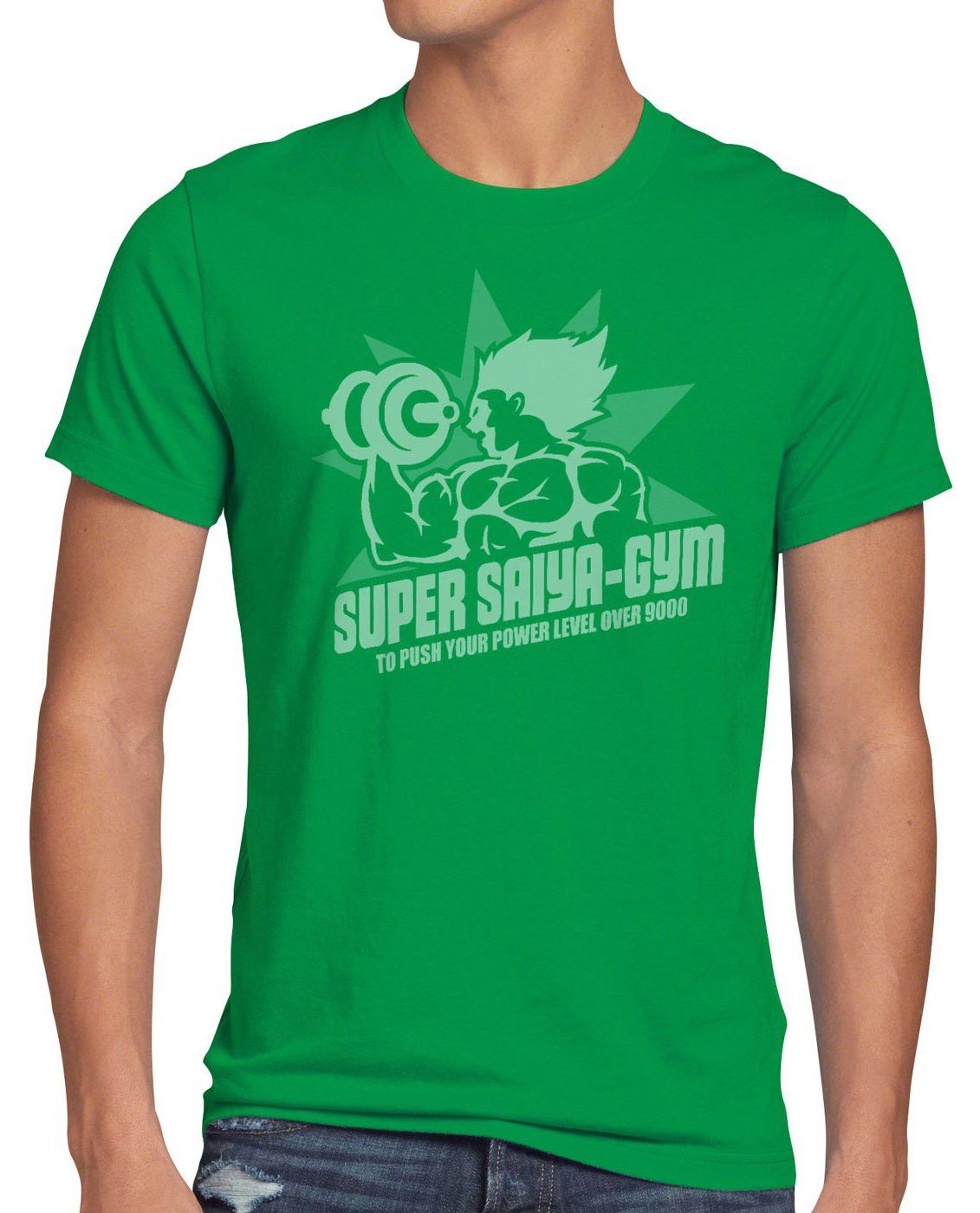 style3 Print-Shirt Herren T-Shirt Super Saiya Gym dragonball meister roshi z songoku fitness studio grün