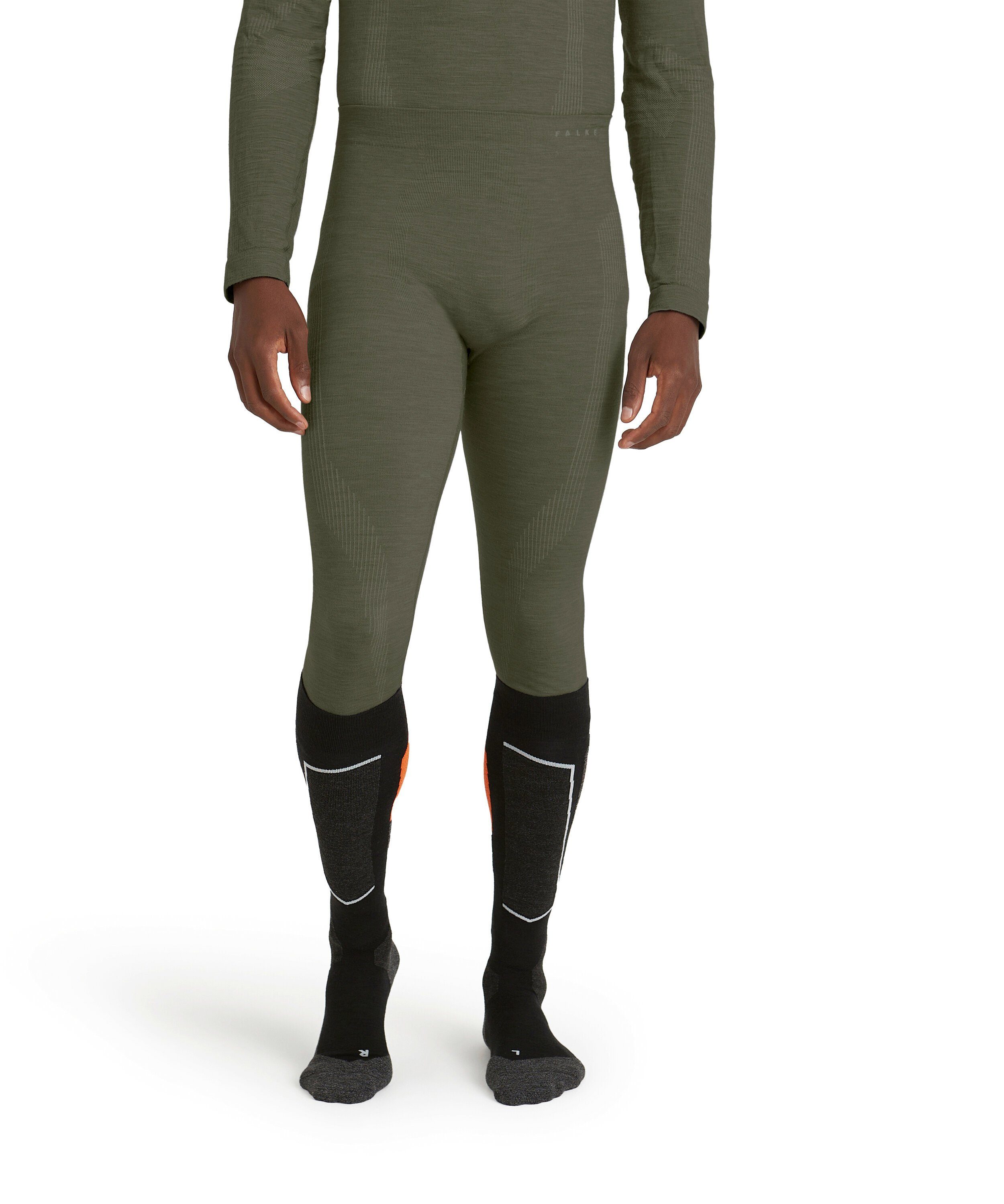 FALKE Thermounterhose (7830) (1-St) Wool-Tech olive kalte Merinowolle bis Temperaturen für aus kalte sehr