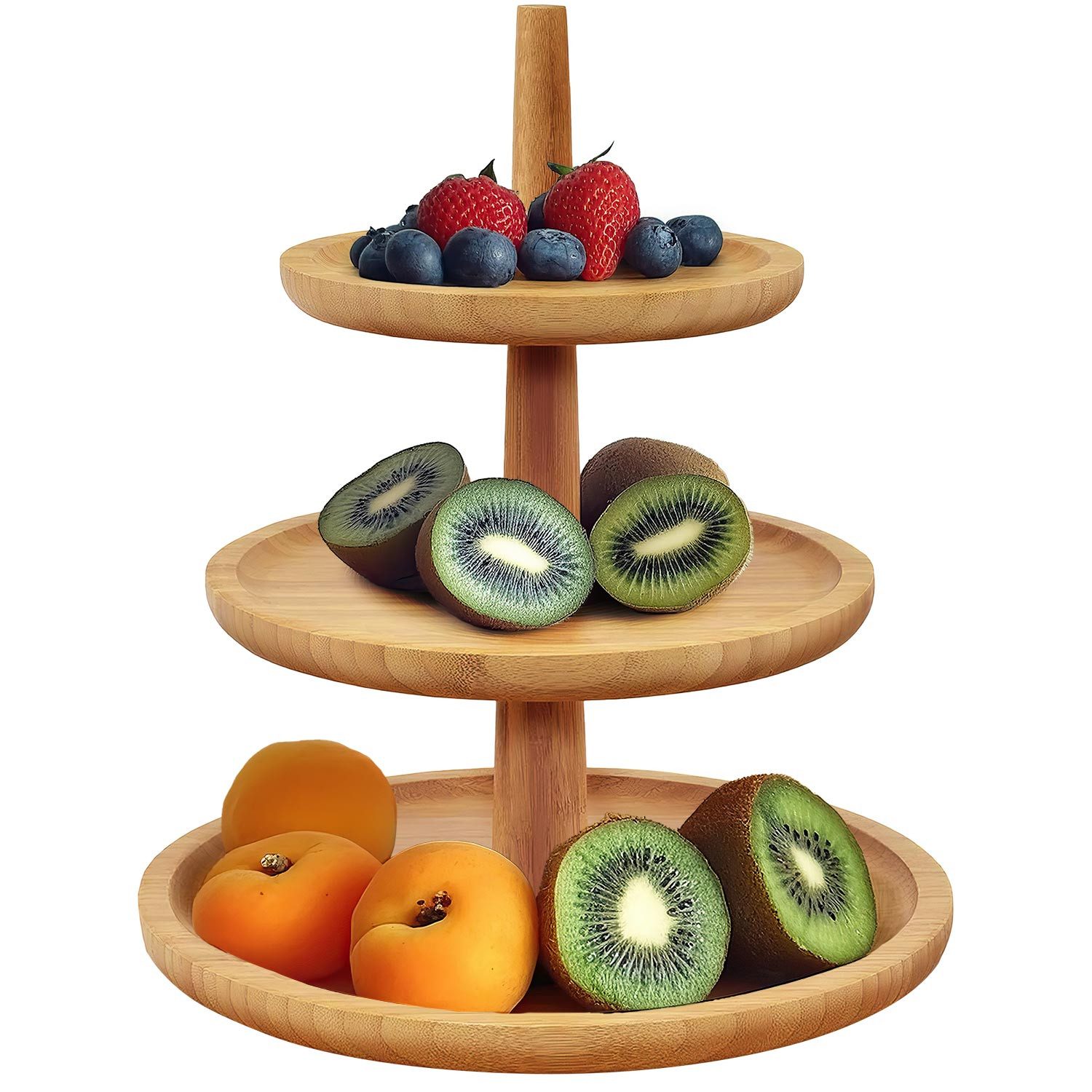 Dimono Etagere Deluxe Servier-Ständer, Bambus, (3-Etagen Servierschalen, Obst- & Gemüseschale), Servierschalen für Desserts, Obst, Gemüse, Süßes uvm.