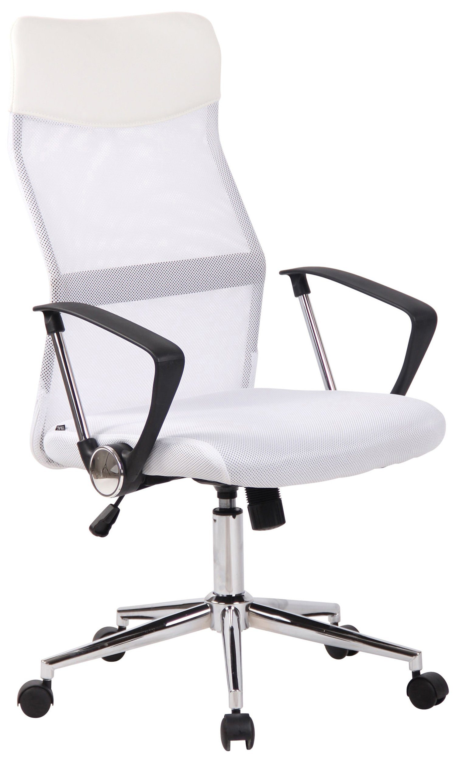 TPFLiving Bürostuhl Cordoba mit bequemer Rückenlehne - höhenverstellbar und 360° drehbar (Schreibtischstuhl, Drehstuhl, Chefsessel, Bürostuhl XXL), Gestell: Metall chrom - Sitz: Netzbezug weiß