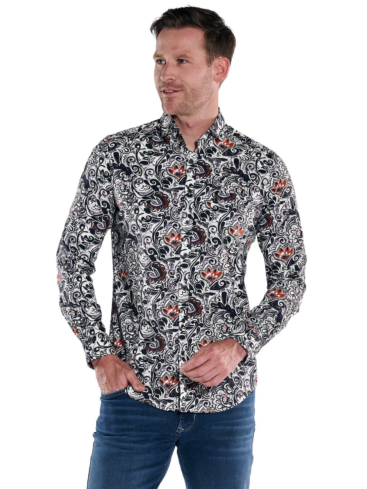 Engbers Langarmhemd engbers Herren Langarm-Hemd gemustert, Rostorange günstig online kaufen