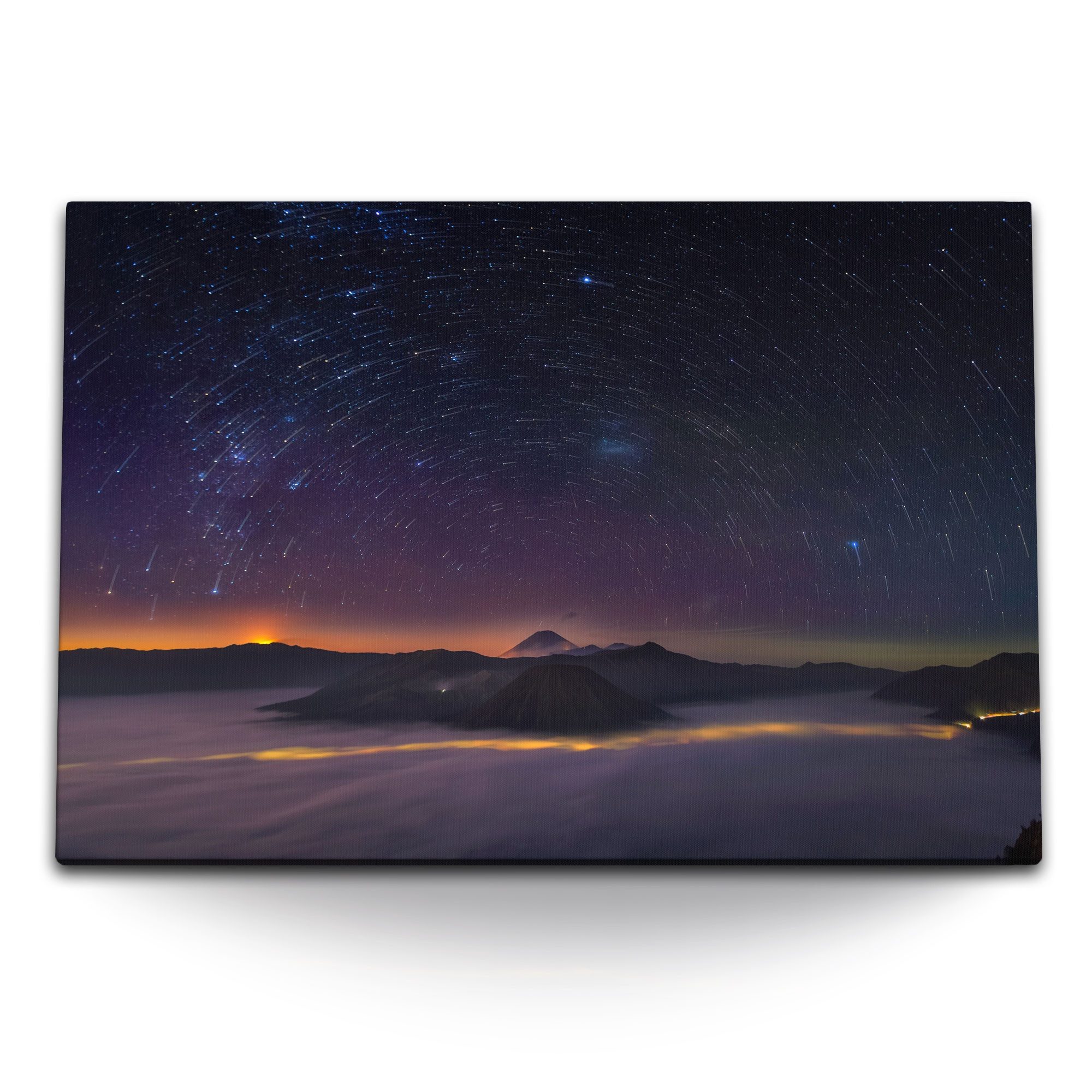Leinwandbild 120x80cm Wandbild auf Leinwand Sternenhimmel Nachthimmel Berge Astrofo