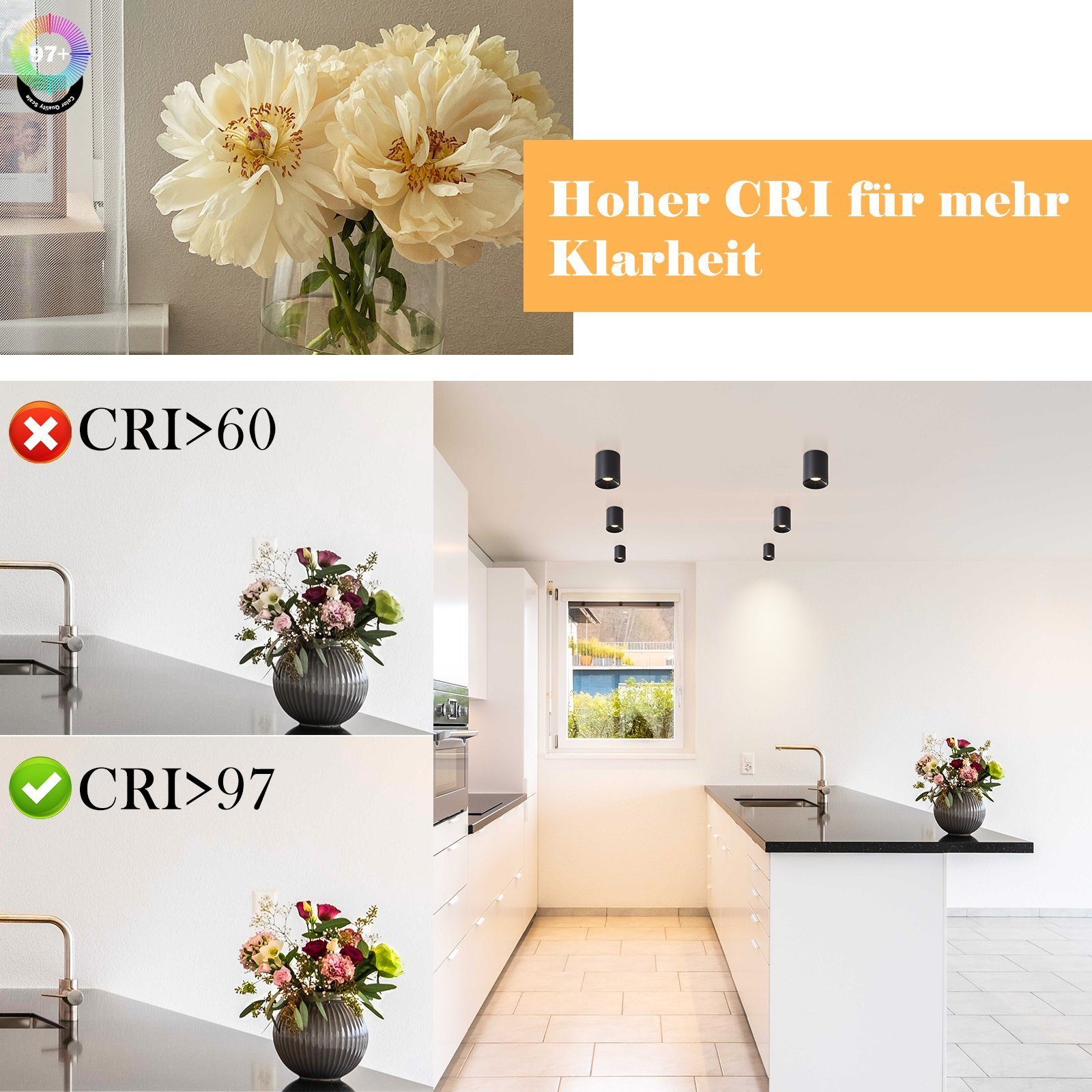 ZMH LED Aufbaustrahler LED Spots Deckenleuchte Aufputz - 7W Deckenspots Warmweiß, LED fest integriert, 3000k