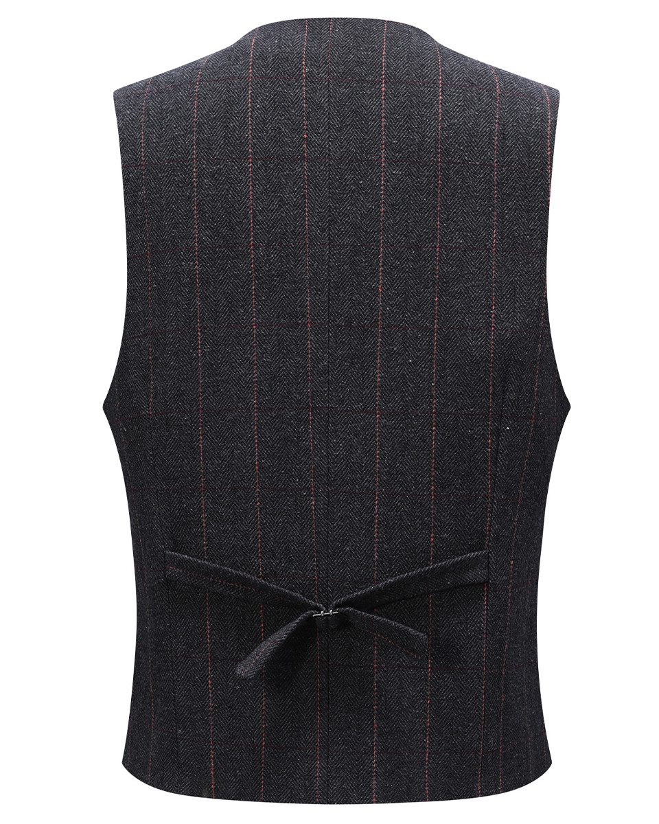 Allthemen Anzugweste mit Reverskragen Fischgrätmuster Herrenweste klassische Anzugweste