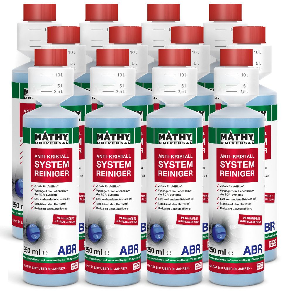 MATHY Diesel-Additiv MATHY-ABR Anti-Kristall-Systemreiniger 12 x 250 ml, 3,0 l, (12-St) Reinigt das SCR-System inkl. Pumpe. Zusatz geeignet für AdBlue®
