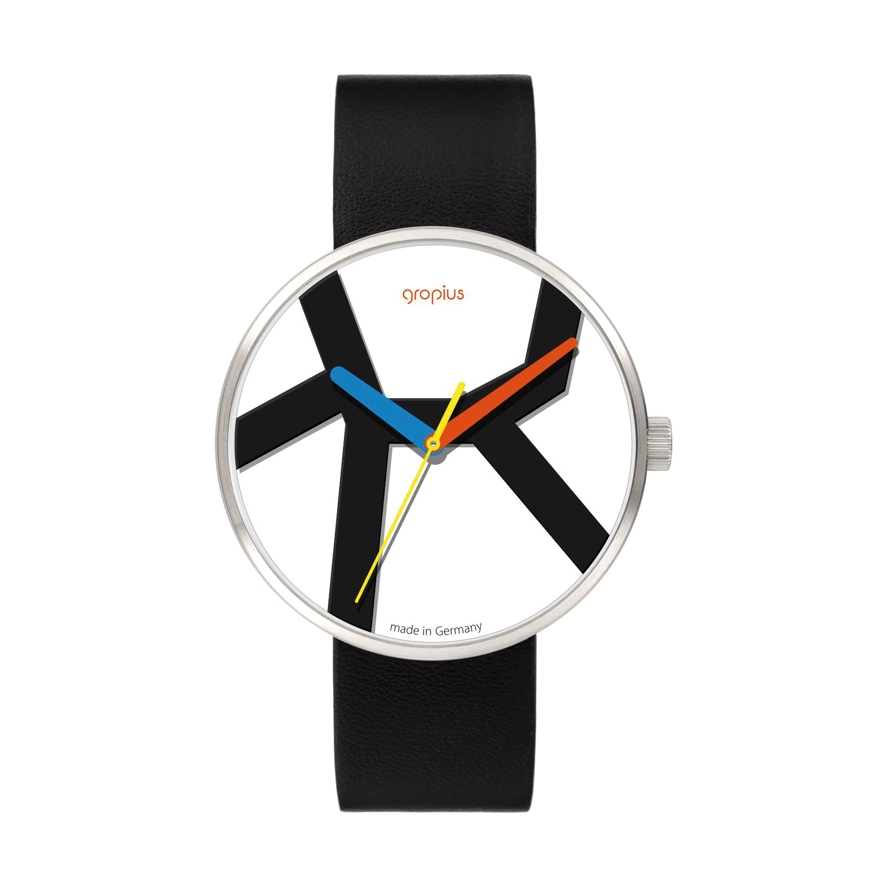 Walter Gropius Quarzuhr Made in Germany, Saphirglas, Forum Move - WG 011-01, Designeruhr, Lederarmband mit Easy-Release System, Edelstahlgehäuse