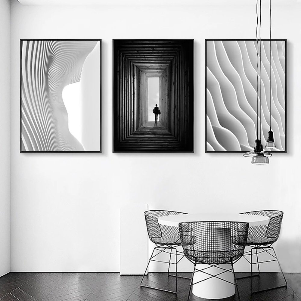 UG Gemälde moderner architektonische (3 Abstrakte Malereikern Malerei Gemäldekern, Schwarz Hänge St), weißer Leinwand hängende Kunst L.Ru Wandbild