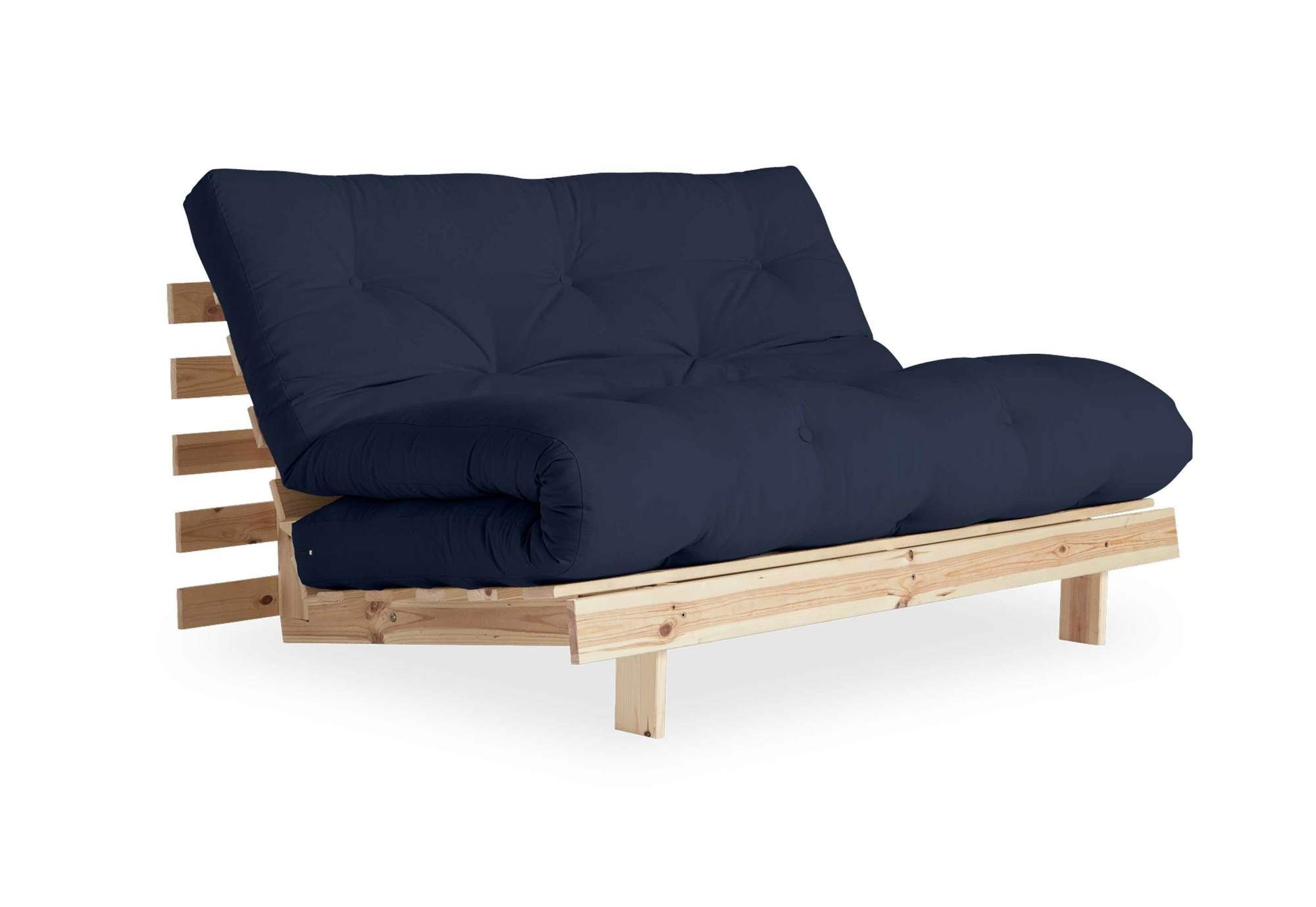 140 Schlafsofa Design Karup ROOTS 2-Sitzer Gestell cm Navy Bezug Massivholz Blau Sofa Kiefer