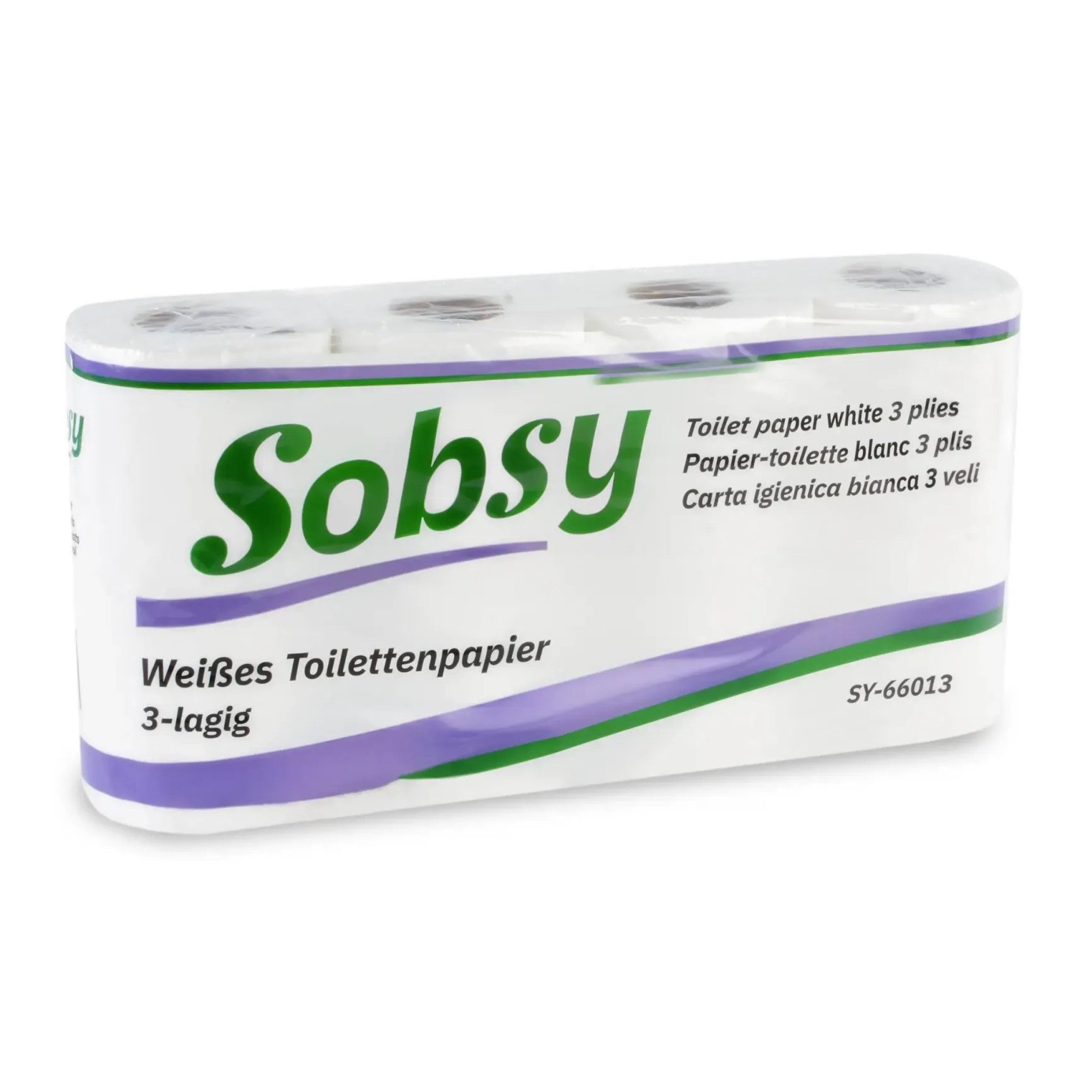 Sobsy Toilettenpapier Toilettenpapier Rollen weiß 3-lagig je 250 Blatt Zellstoff (Sobsy) (8-St)