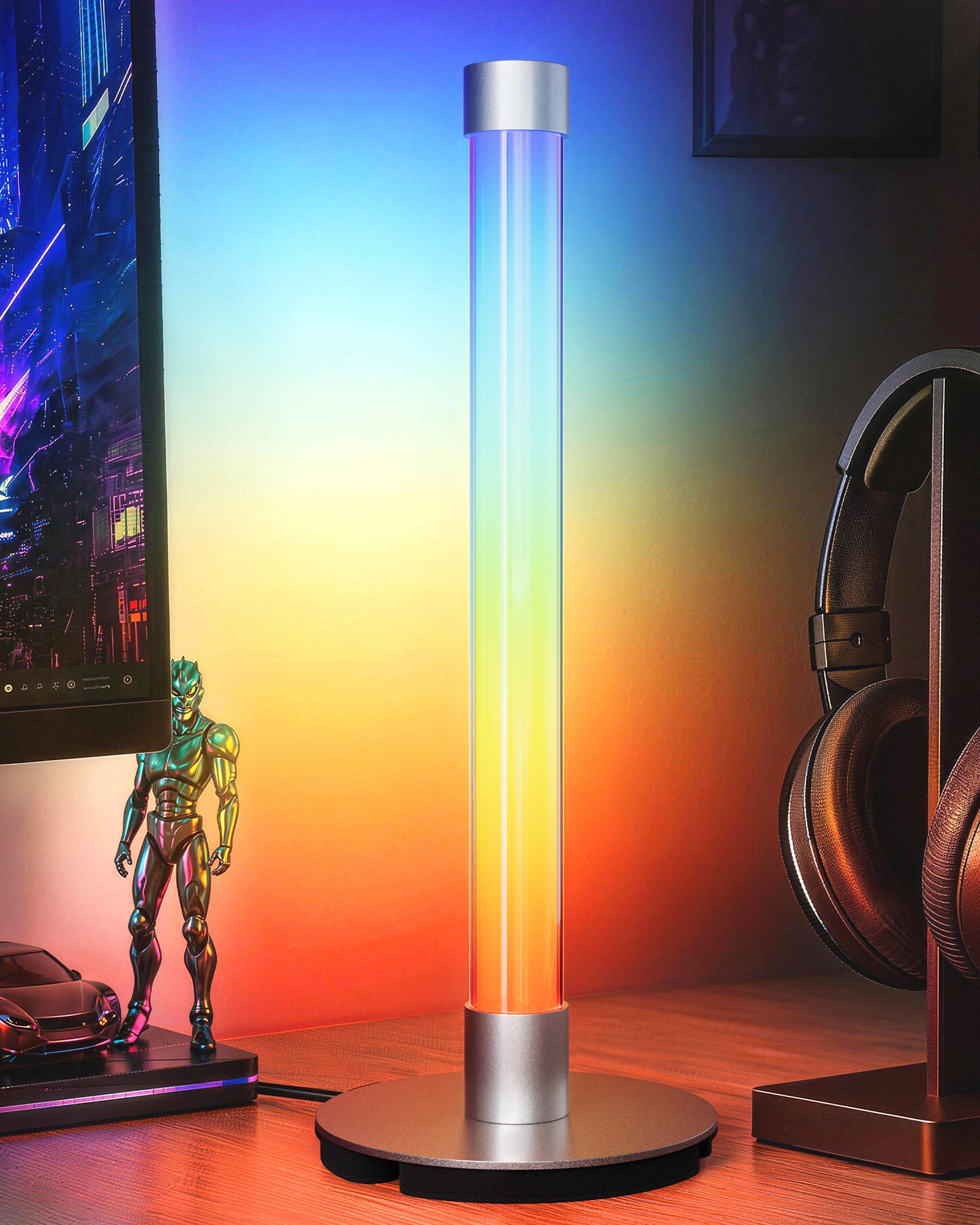 EDISHINE LED Nachttischlampe EDISHINE LED Tischlampe, RGB & Warmweiß, Musik Sync, mit Fernbedienung, LED fest integriert, 7 RGB‑Modi, 3 Musikmodi, Moderne Ambientebeleuchtung für Gaming