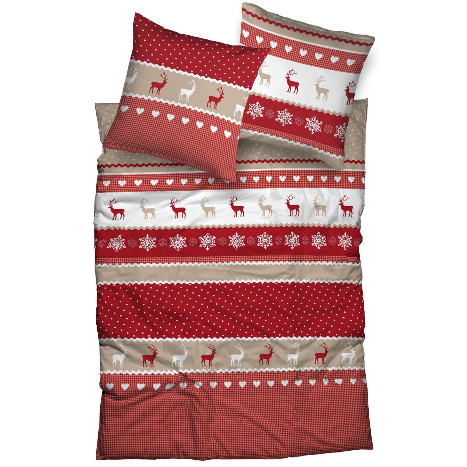 CASATEX Bettwäsche Garmisch Beige Rot, Biber, günstig online kaufen