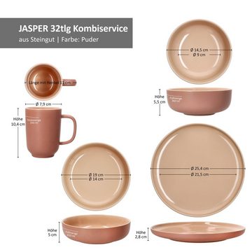 Ritzenhoff & Breker Kombiservice 32tlg Kombiservice Jasper Puder Steingut 8 Personen Becher Teller, Steingut