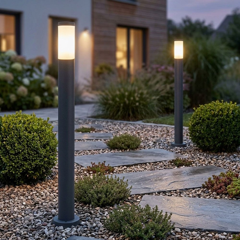 GLOBO LIGHTING Sockelleuchten, Leuchtmittel nicht inklusive, 2x Außen Stehlampe Edelstahl Gartenleuchte Wegelampe anthrazit H 110cm