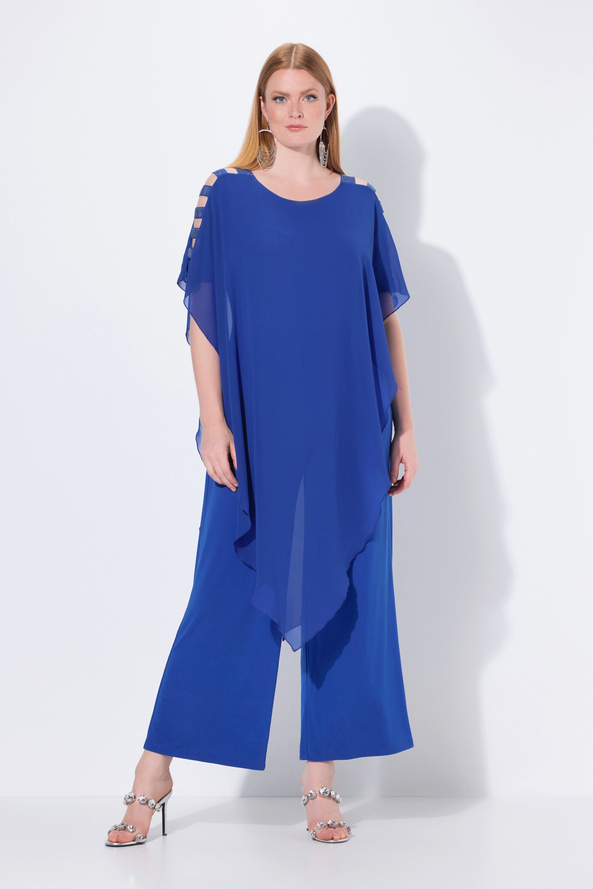 Ulla Popken Schlupfhose Jumpsuit Einteiler Jersey Chiffon-Überwurf günstig online kaufen