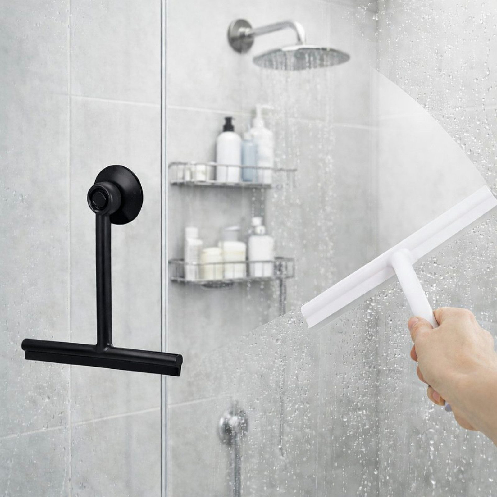 Koopman Duschabzieher Duschabzieher Duschwischer Badwischer 22cm 2er Set, (2-St), Schwarz + Weiß, Glasabzieher, Kunststoff, Badezimmer, Saugnapf