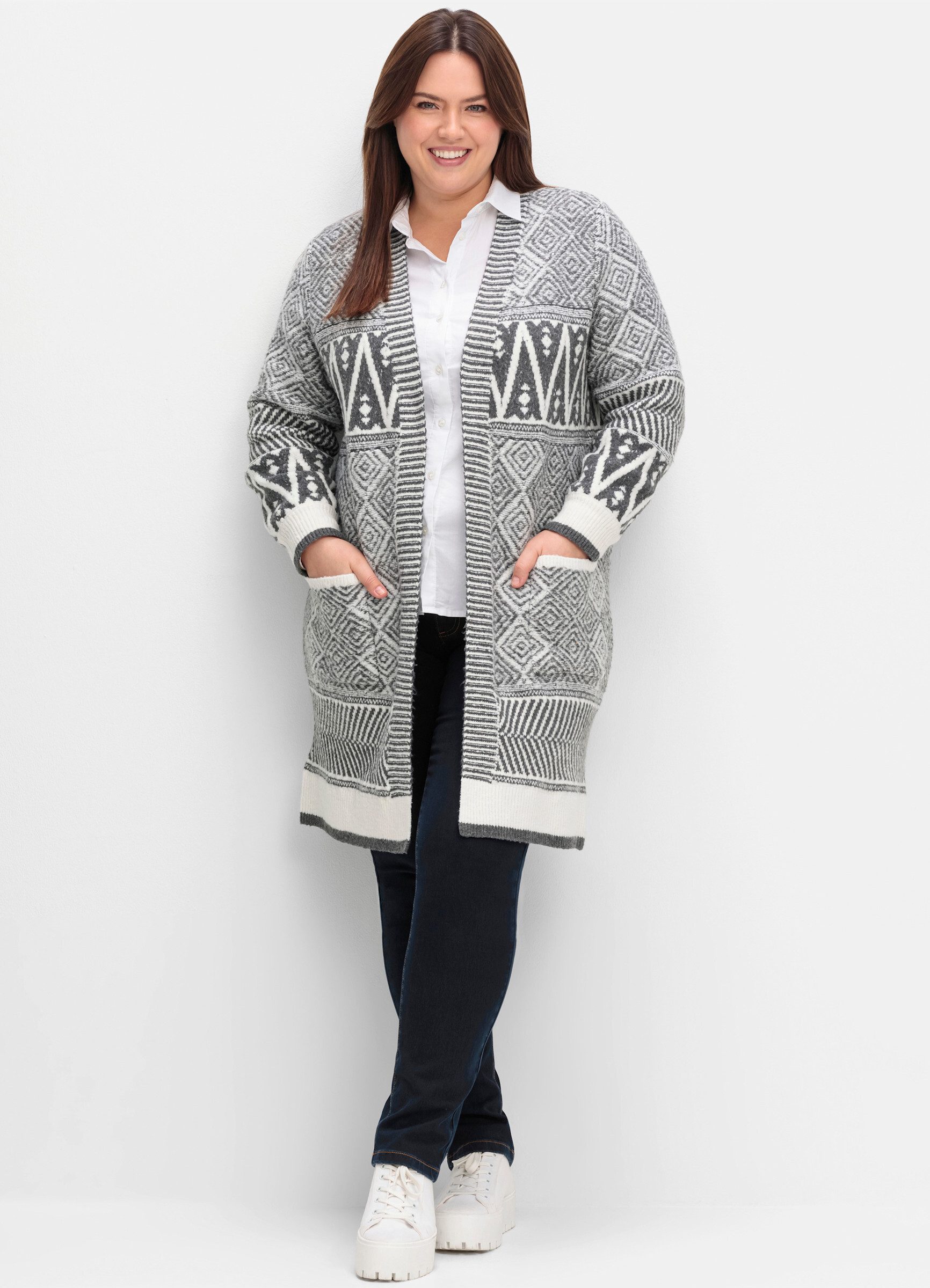 sheego by Joe Browns Strickjacke Longstrickjacke . im Jacquard-Mustermix günstig online kaufen