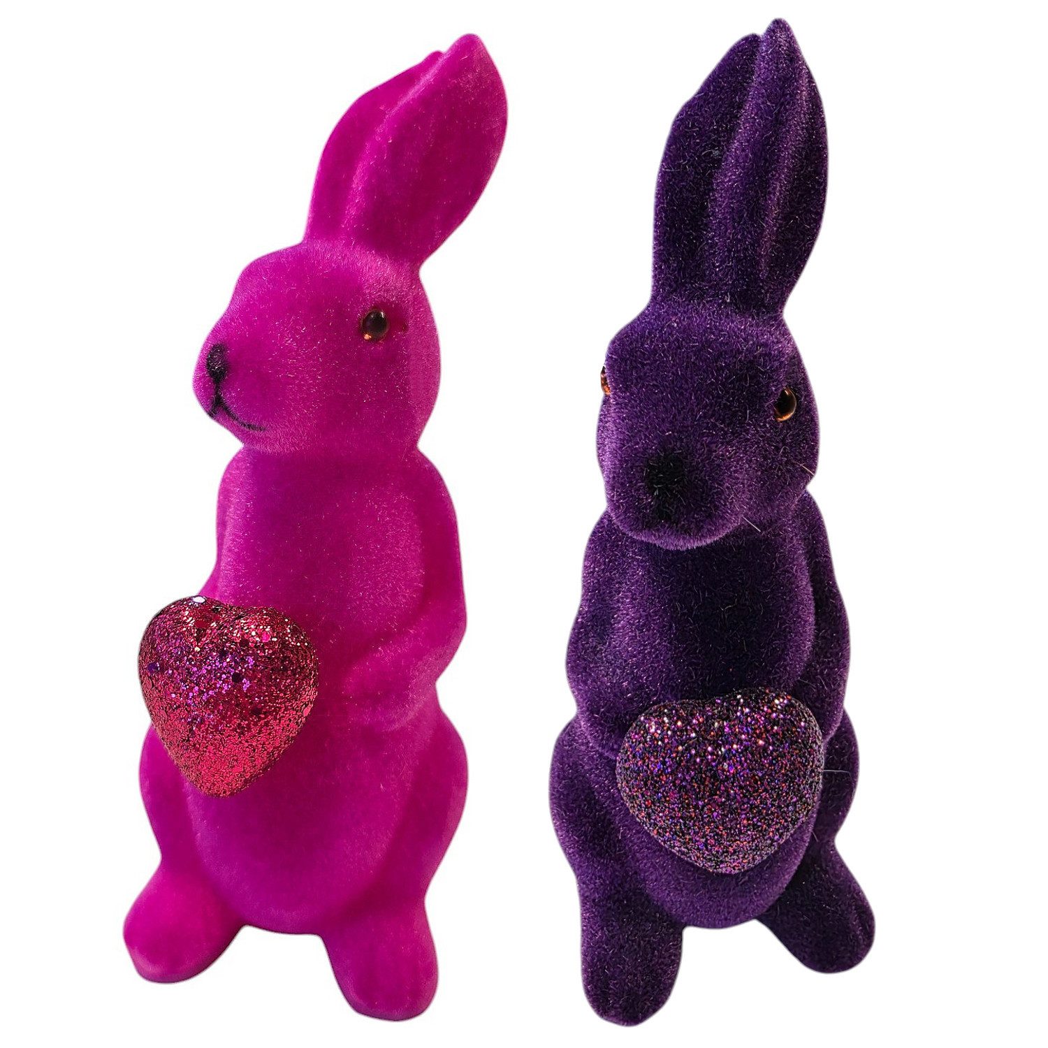 Osterhase 2er Set beflockt Lila, Magenta, Orange od. Grün 13 cm Kunststoff