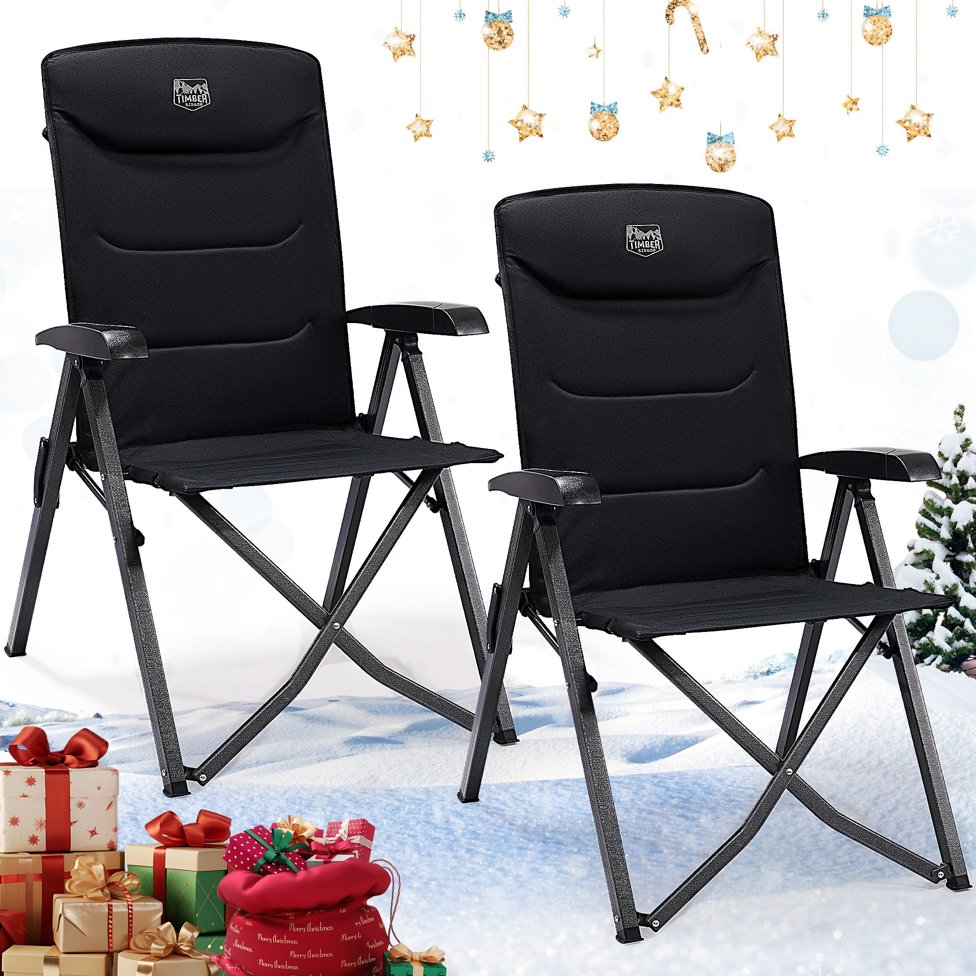 TIMBER RIDGE Campingstuhl Klappstuhl, faltbarer Stuhl mit hoher Lehne und Packmaß (2 St), mit 4-fach verstellbarer Rückenlehne und hochbelastbarem Gestell