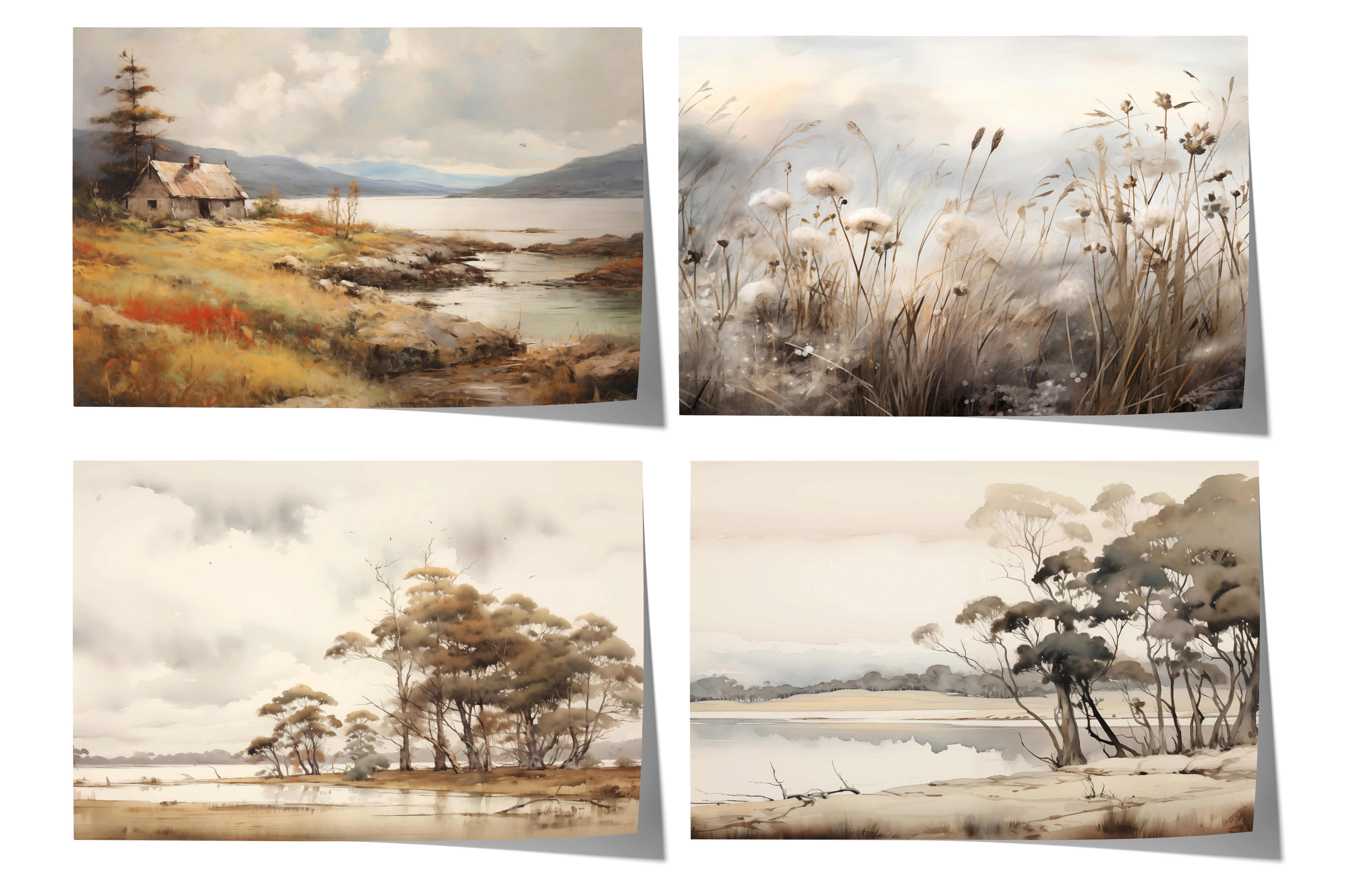 JUSTGOODMOOD Poster Landschaft Geschenkidee See Wiesen Bäume Naturmalerei Aquarell Wandkun, B (1 St)