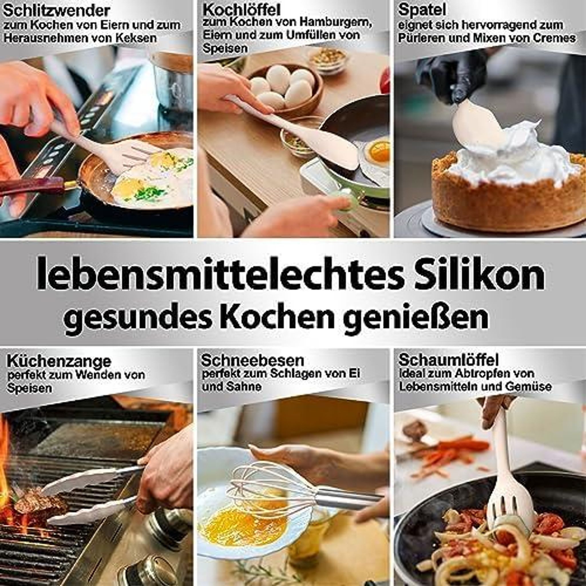 FELIXLEO Kochbesteck-Set 12-teiliges Küchenhelfer Set Silikon Kochbesteck mit Halter Khaki