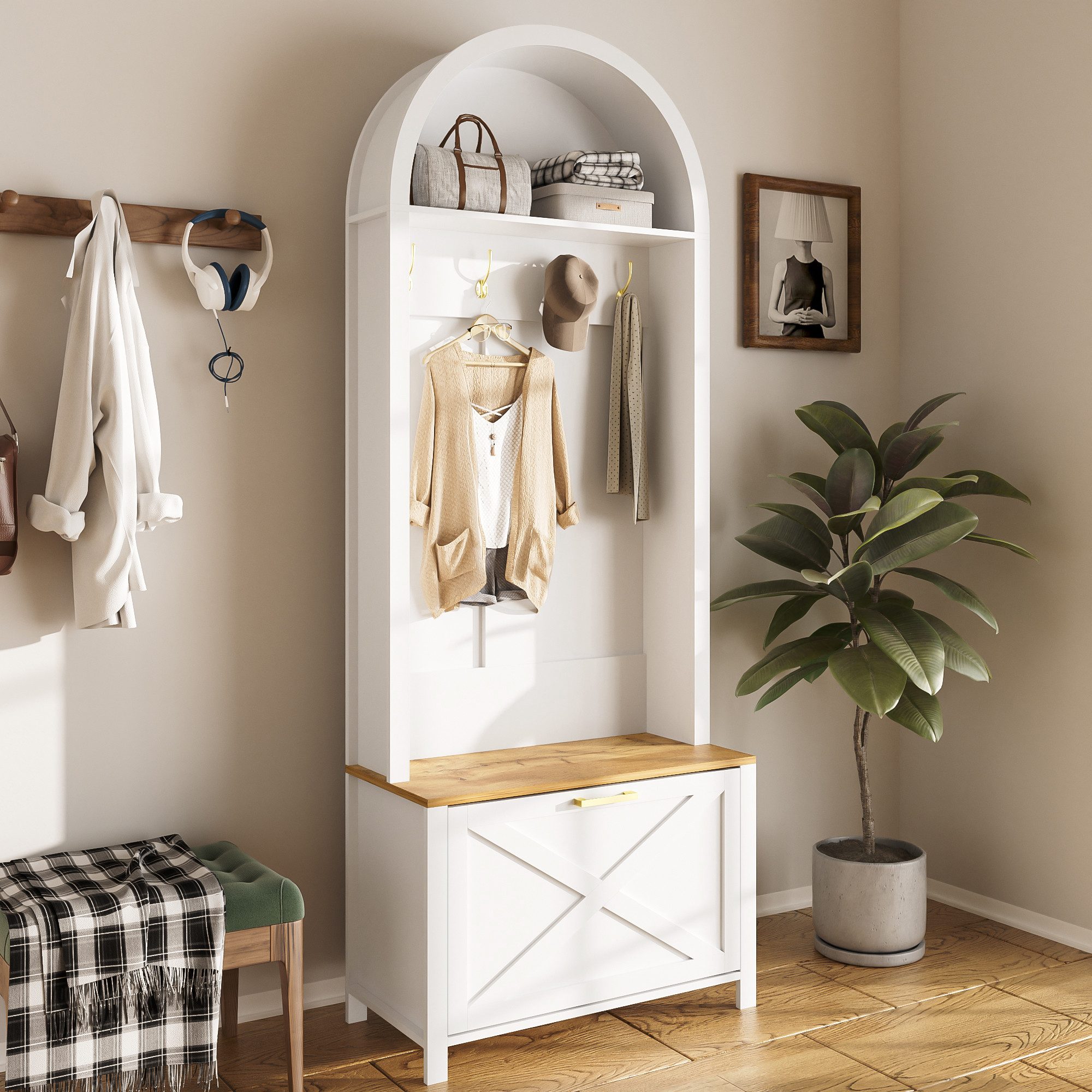 STILVORA Garderoben-Set mit Schuhregal,Wandgarderoben Garderobenständer mit Haken&Sitzbank, (Flurschrank, Garderobenständer, 1-St., 75 L x 35 B x 195 H), mit Schuhregal, Ablage und Haken