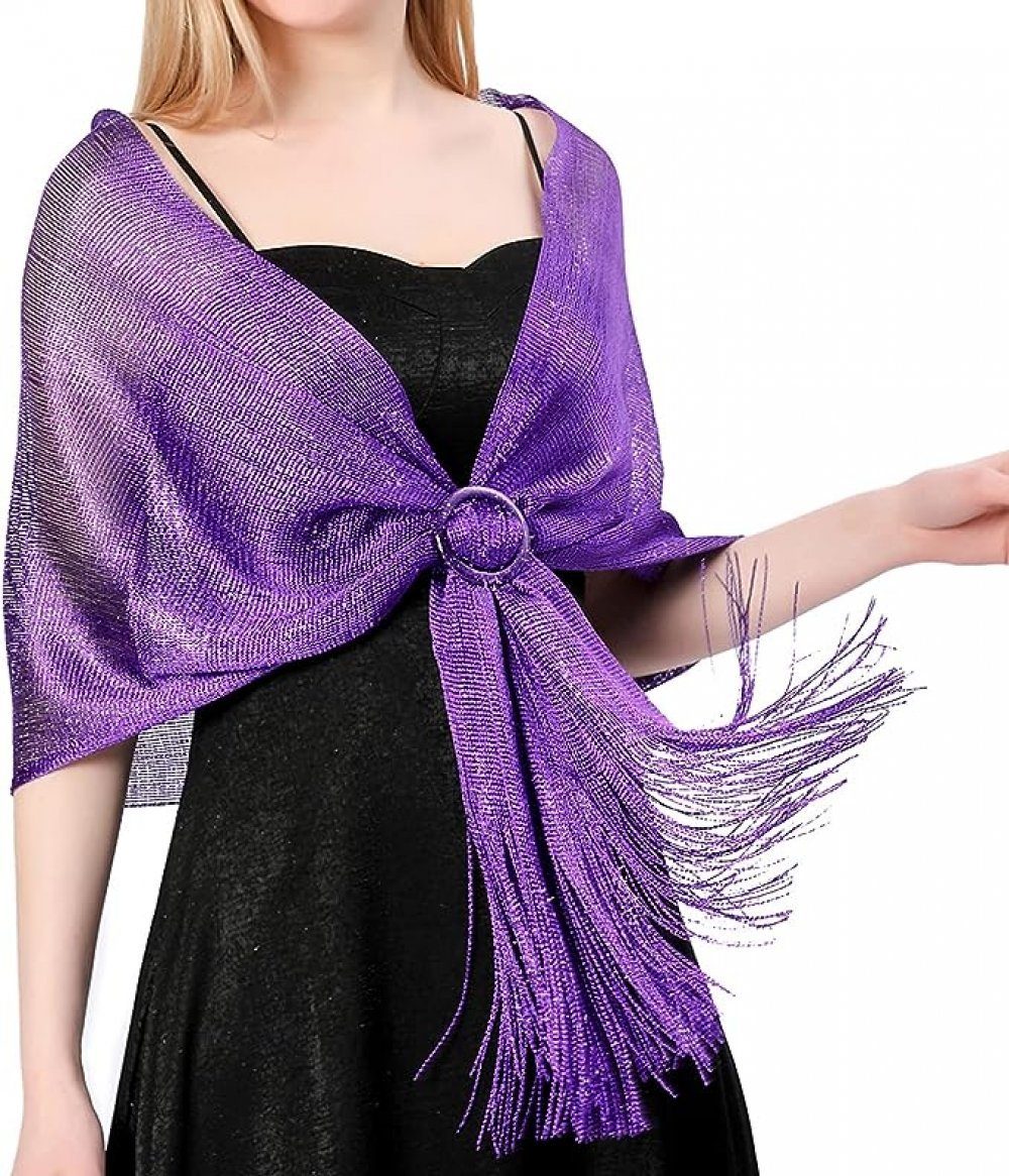 buckle Holiday for metal Tiefviolett suitable WaKuKa shawl parties evening sparkling Schal