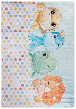 Kinderteppich Kinderteppich Kinderzimmerteppich Tiere, Mazovia, 80 x 150 cm, Kurflor, Waschbar in Waschmaschine, Höhe 5 mm, Rutschfest