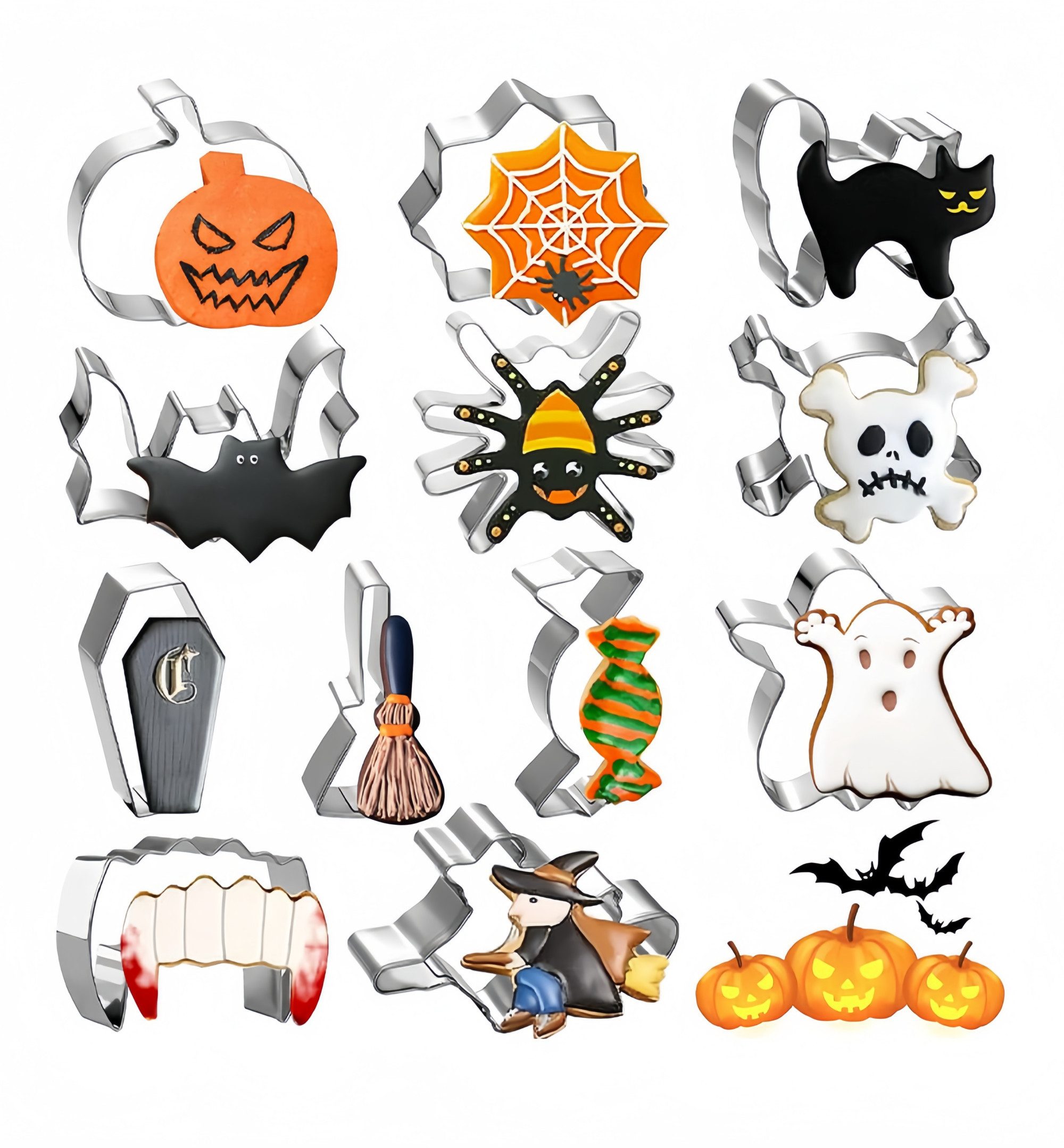 FOUORTUNATE-BEE Ausstechform 12er Set Halloween Ausstechformen aus Edelstahl, (12-St), Halloween Keksformen Set für kreative Backideen