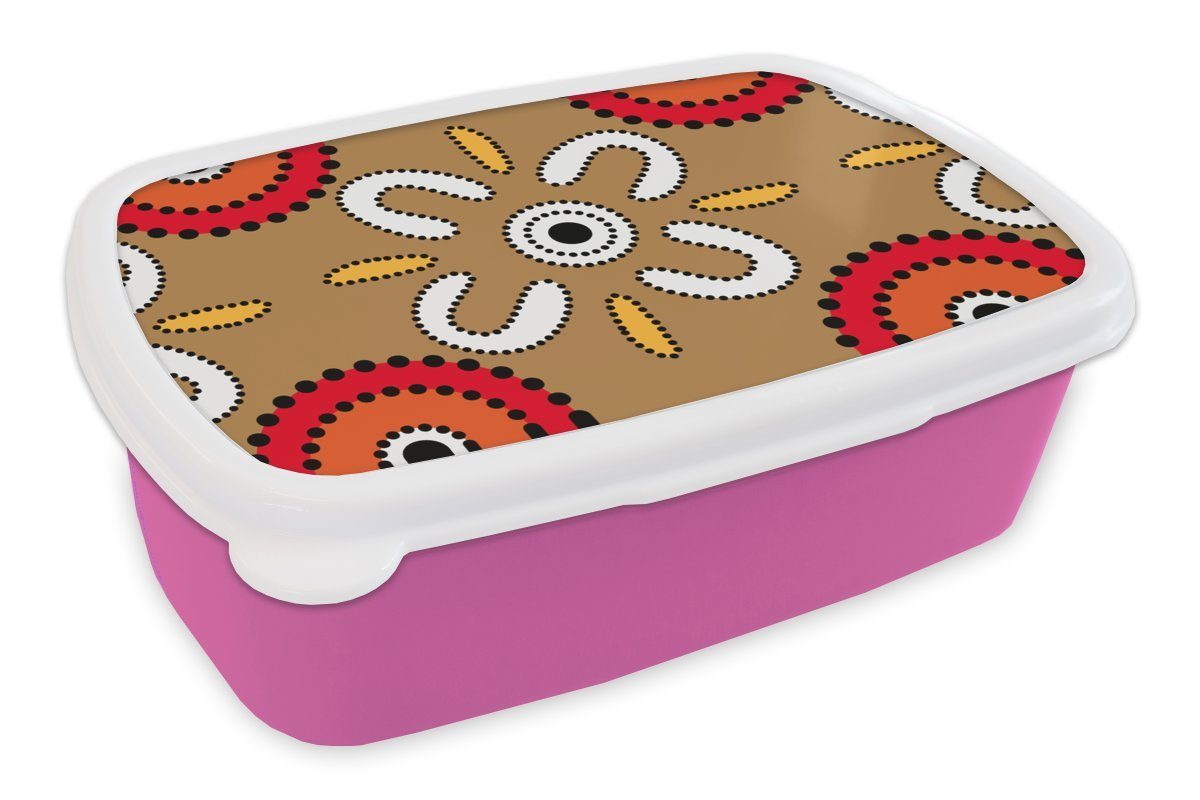 MuchoWow Lunchbox Design - Blumen - Punkte, Kunststoff, (2-tlg), Brotbox für Erwachsene, Brotdose Kinder, Snackbox, Mädchen, Kunststoff rosa