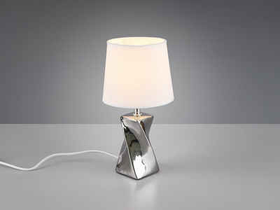 TRIO LED Tischleuchte, kleine Keramik Tisch-Lampe mit Stoff-Lampen-Schirm für Wohnzimmer, Fensterbank, Schlafzimmer, Schreibtisch
