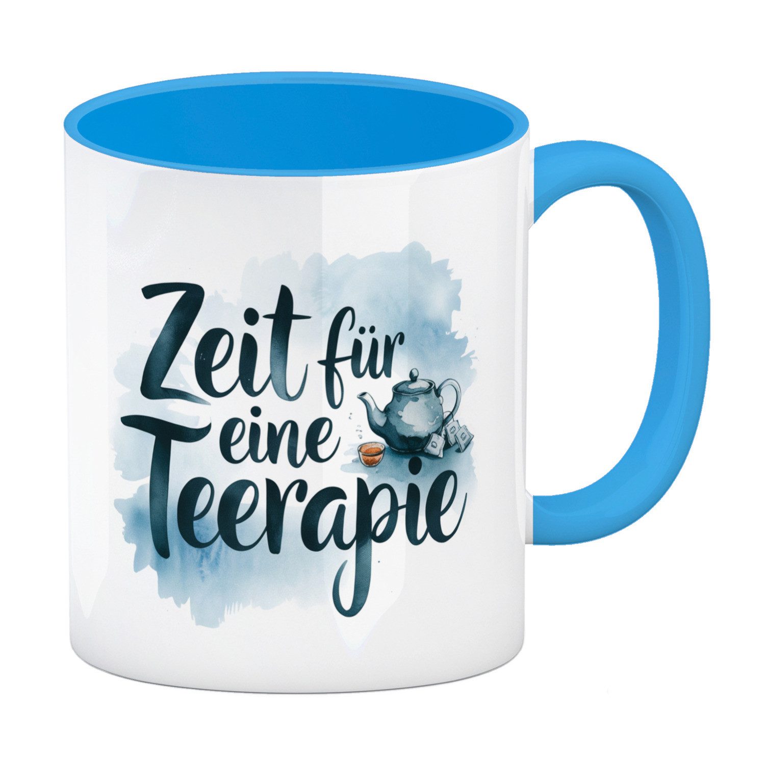 Tasse Zeit für eine Teerapie Kaffeebecher in hellblau für Teetrinker