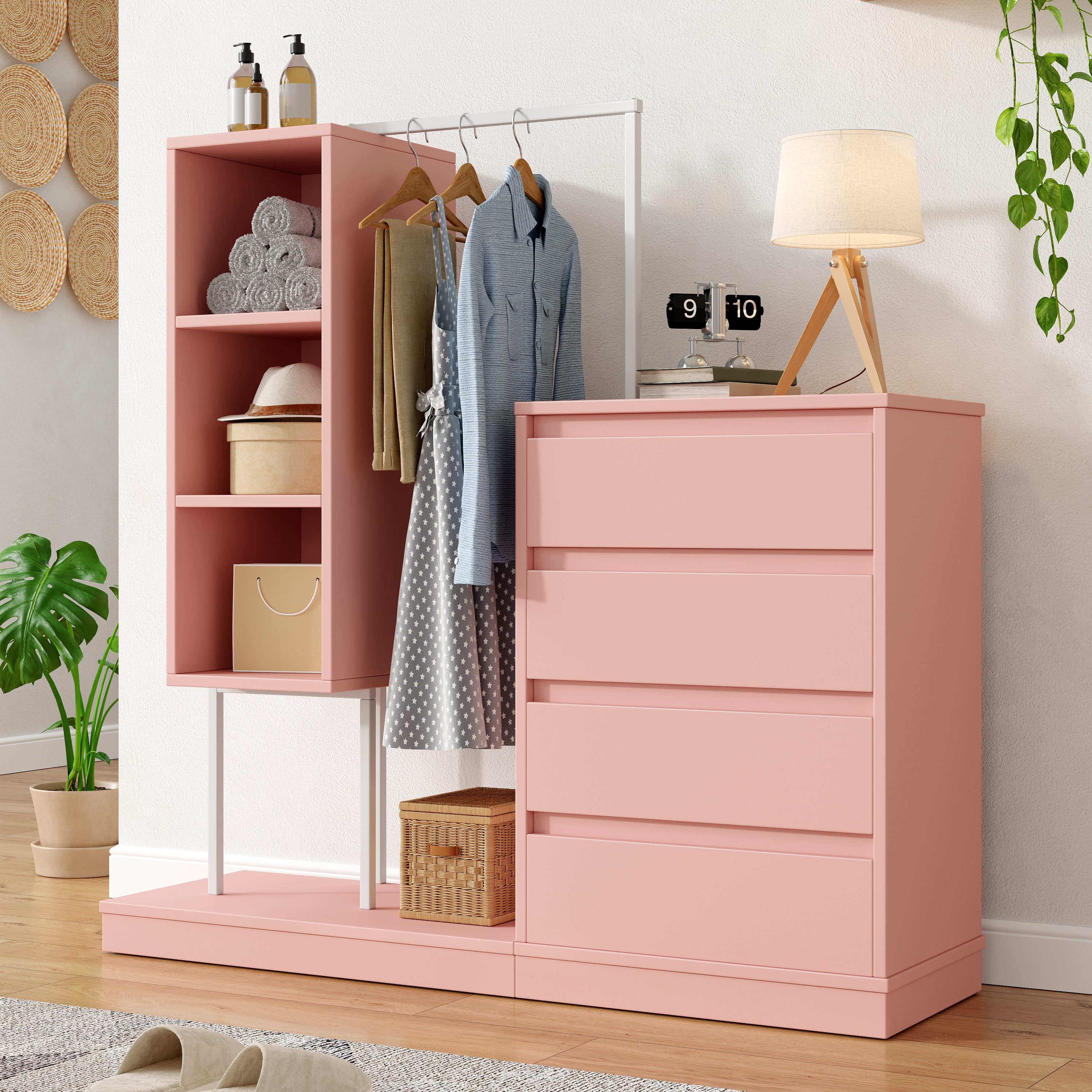 KLAM HOME Garderoben-Set Schubladenschrank, Kleiderschrank-Set, Rosa Kleide günstig online kaufen