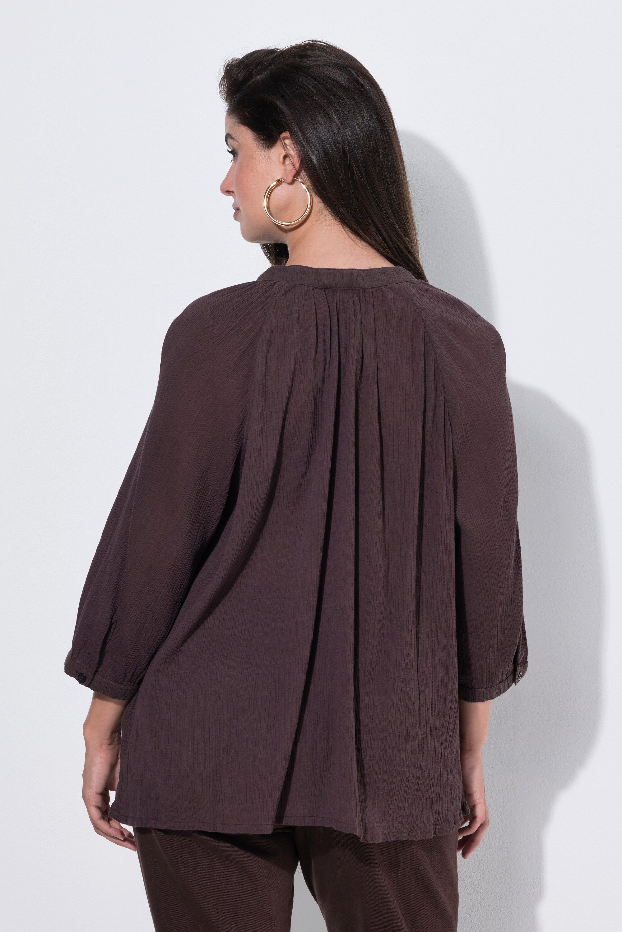 Ulla Popken Longbluse Krepp-Bluse oversized Stehkragen 3/4-Raglanarm – Bild 3 von 4