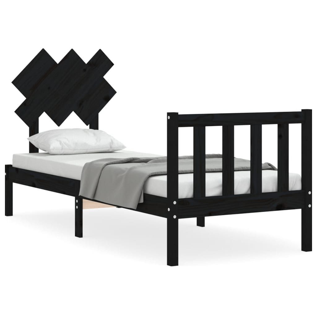 vidaXL Bett Massivholzbett mit Kopfteil Schwarz günstig online kaufen
