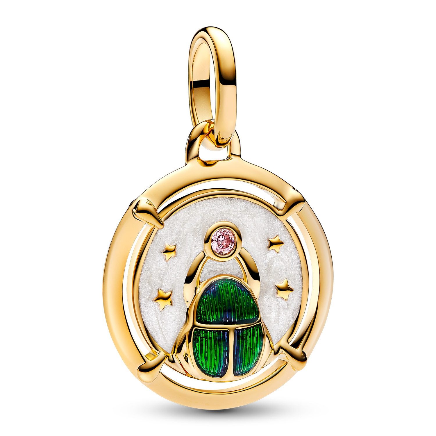 Runder Anhänger Skarabäus Medaillon-Charm Grün Goldfarben