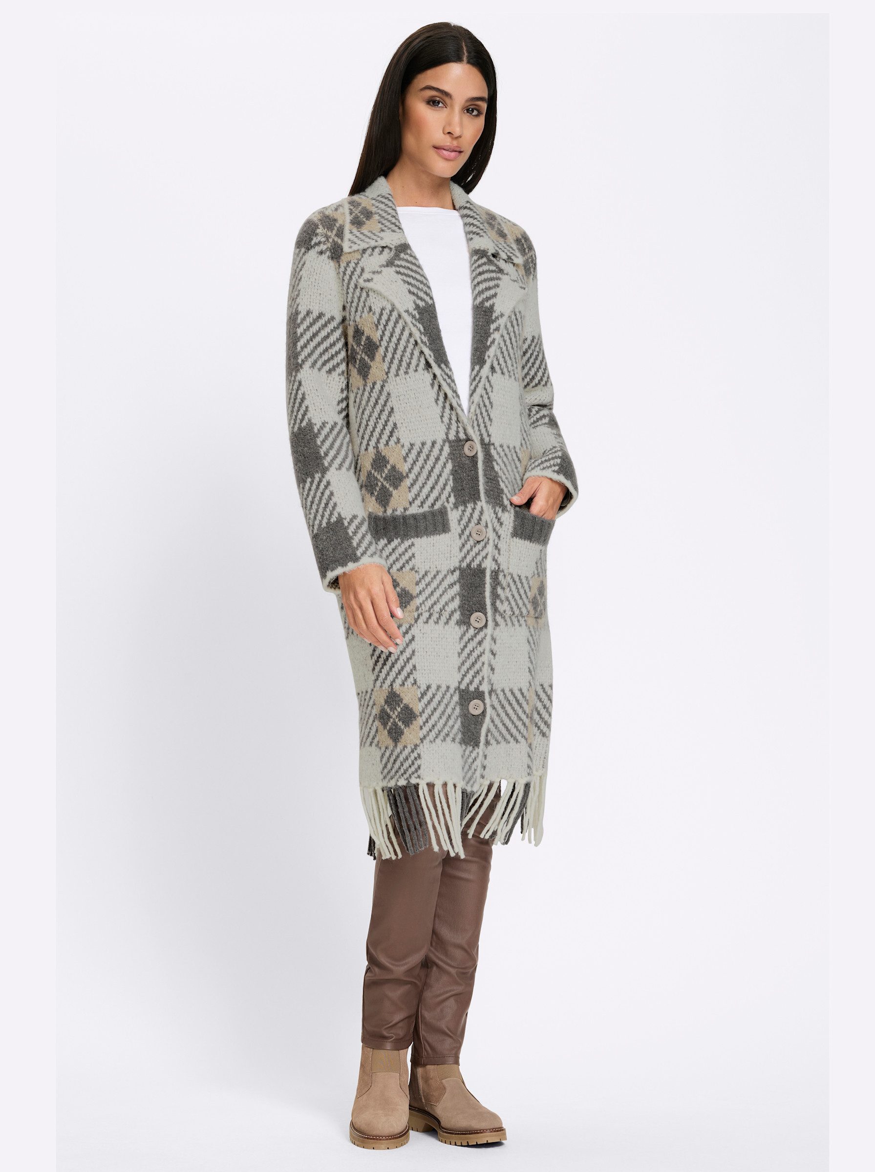 heine Strickjacke Long-Strickjacke Langarm Jacquard
