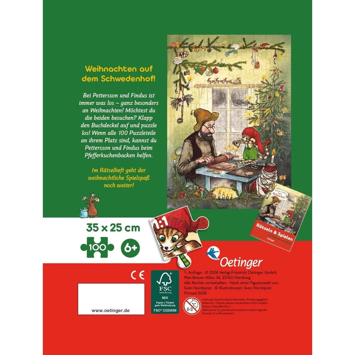 Oetinger Puzzle Pettersson und Findus feiern Weihnachten. Puzzle im Buch. 100 Teile, 100 Puzzleteile