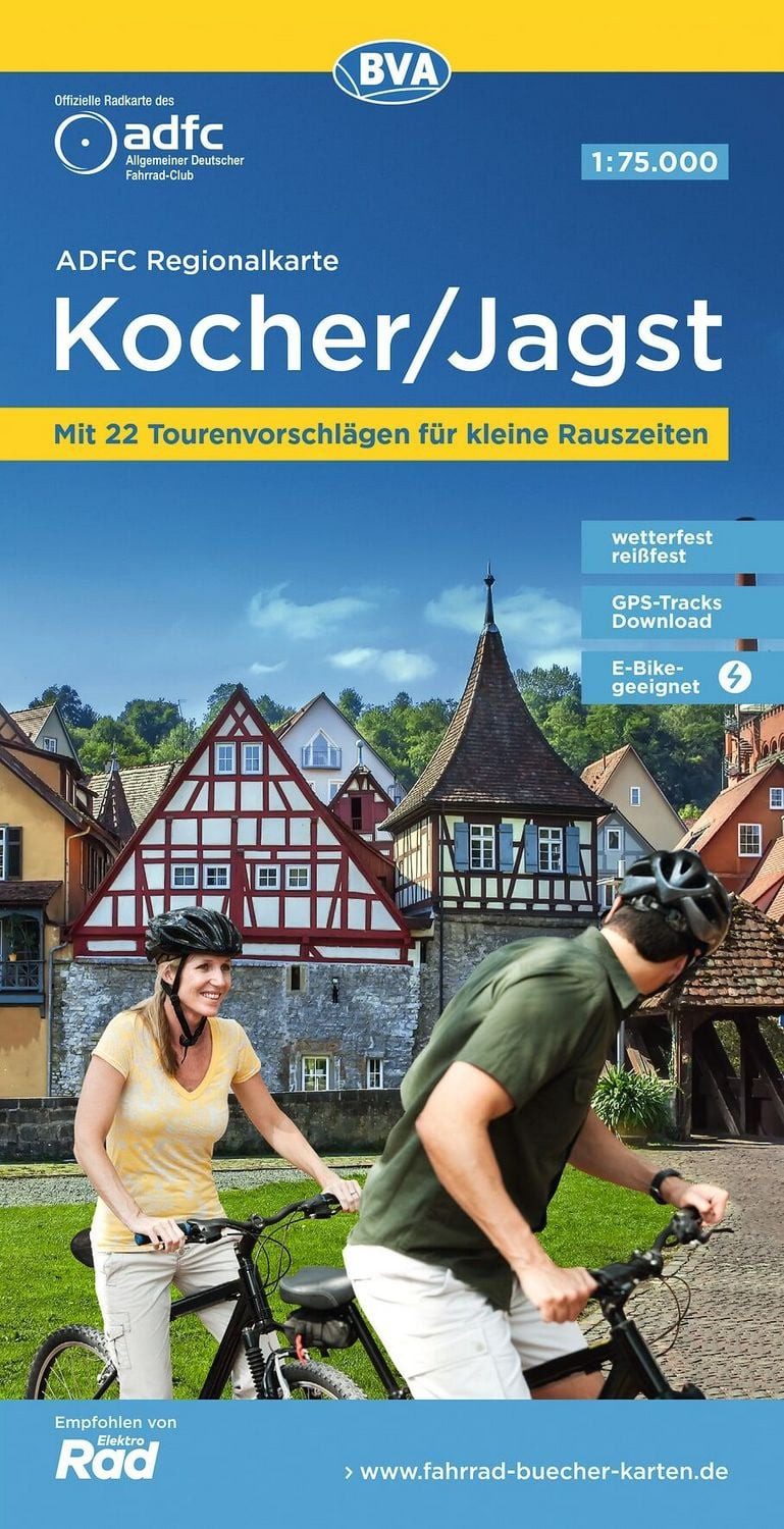ADFC-Regionalkarte Kocher/ Jagst, 1:75.000, mit Tagestourenvorschlägen / diverse, mit Tagestourenvorschlägen, reiß- und wetterfest, E-Bike-geeignet, GPS-Tracks-Download
