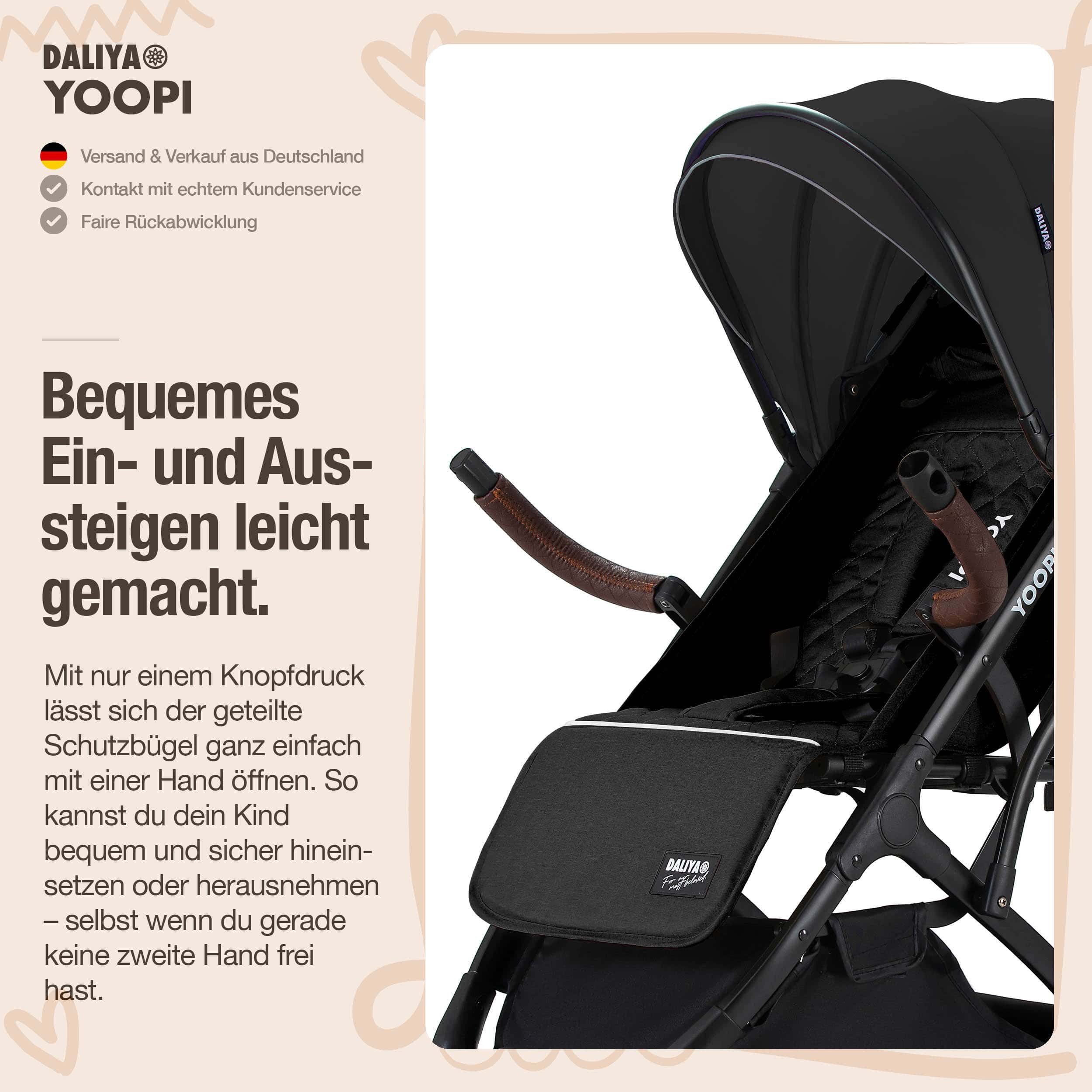 Daliya® Kinder-Buggy YOOPI Reisebuggy, kompakt faltbar, mit Teleskopgriff, Flugzeug Buggy, Stadt-Buggy, Reisebuggy, faltbar, Alurahmen, sicher, gefederte Räder