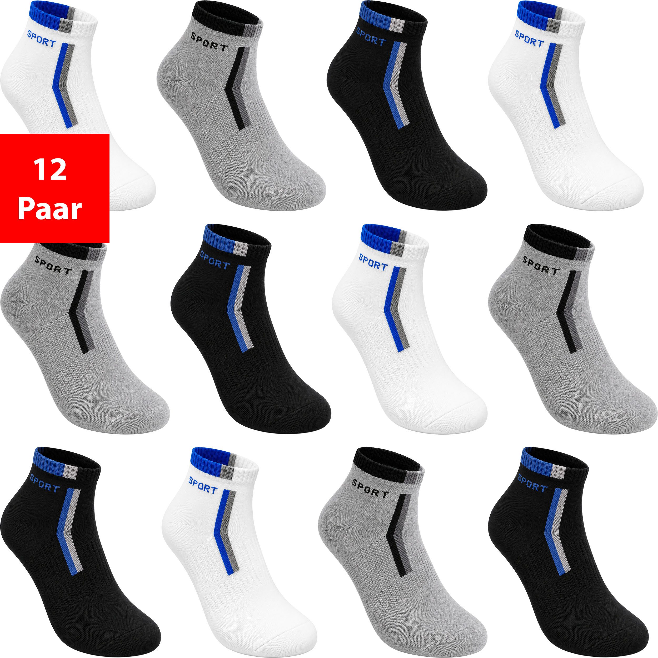 Sneakersocken 12 Paar Kurzsocken Sneaker Socken Herren & Damen Kurz Baumwolle Sport