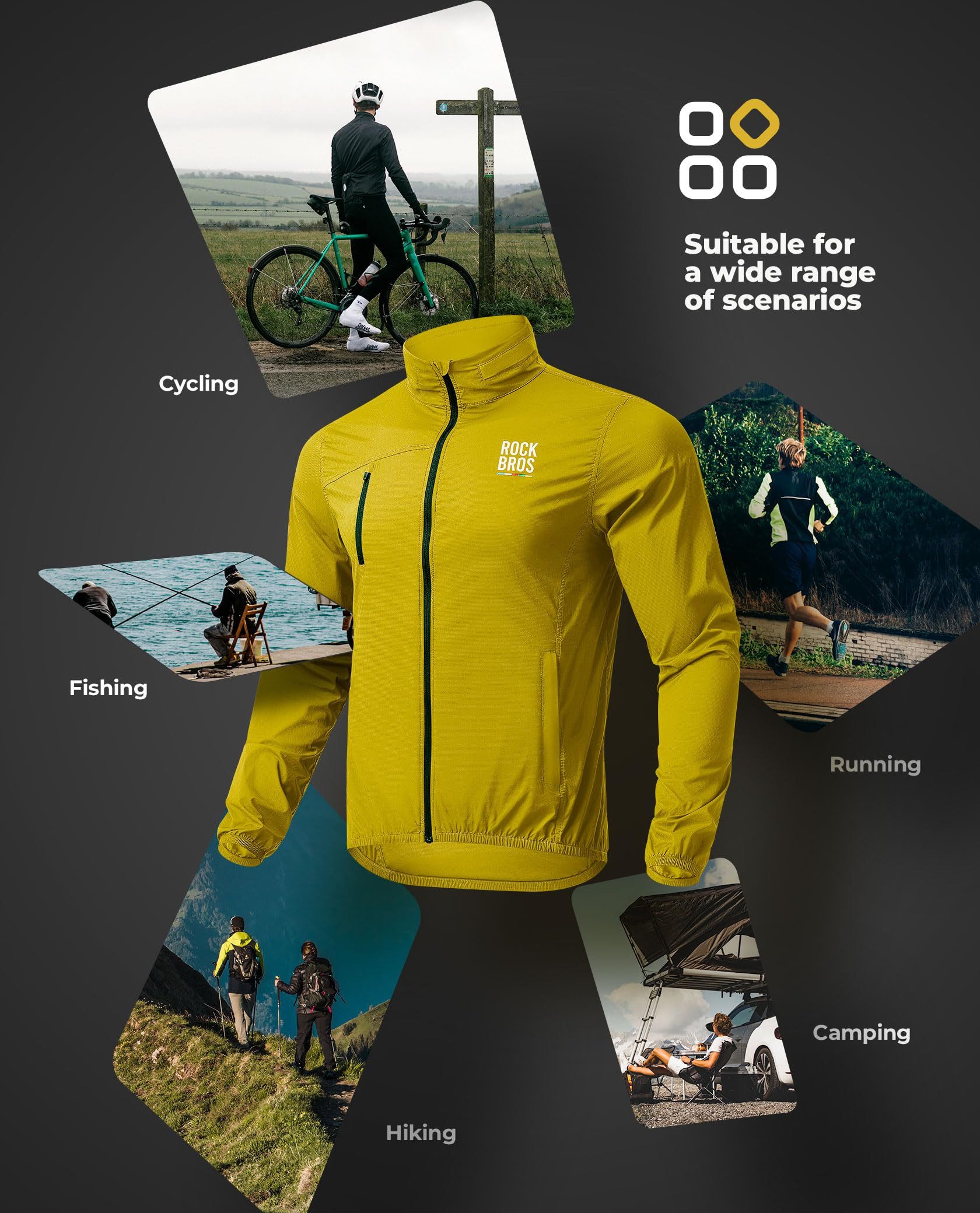 ROCKBROS Fahrradjacke Road-to-Sky Windjacke, lange Radjacke für Radfahren atmungsaktiv Reflektierende Logos